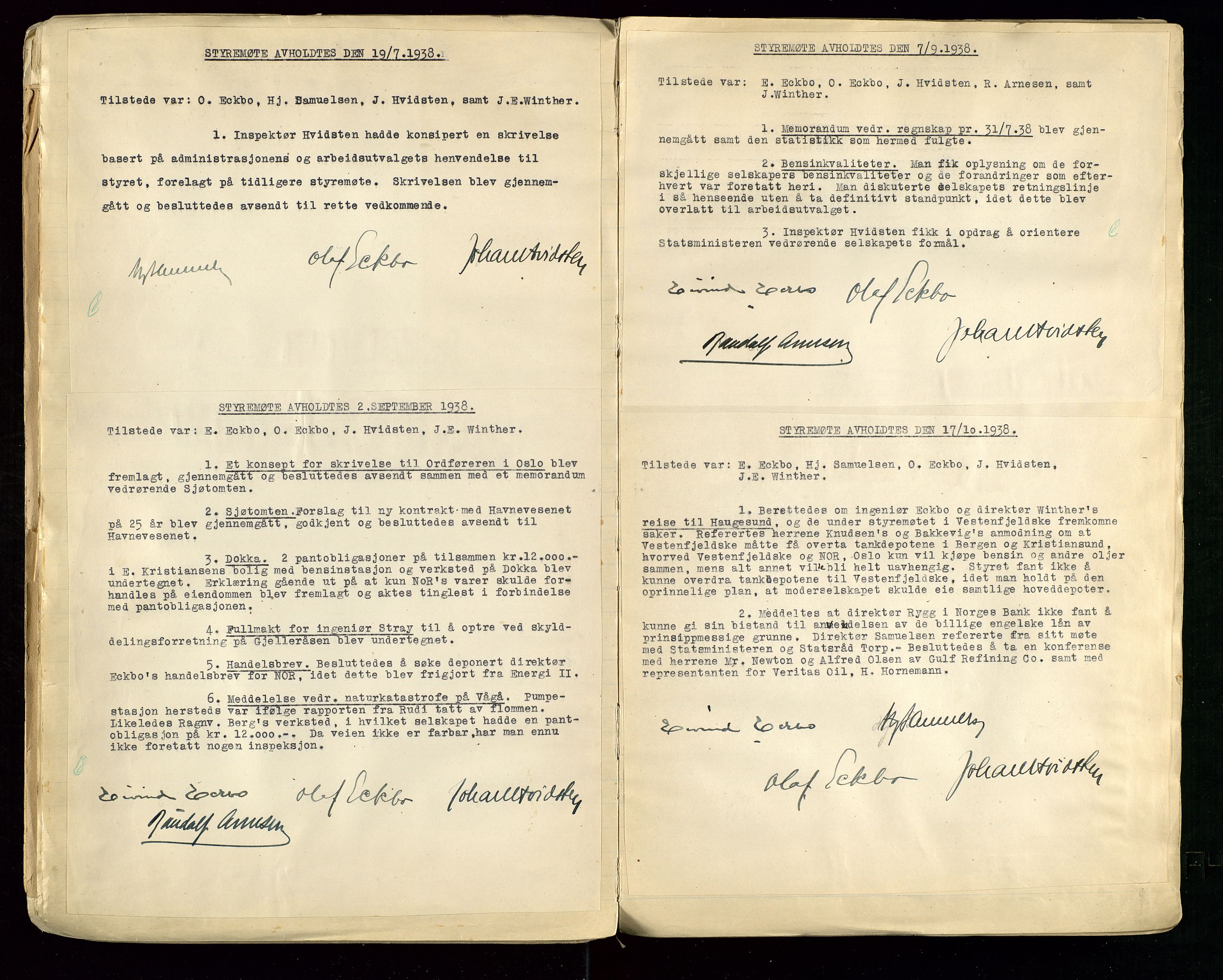 Pa 1514 - Sporveienes Bensindepot, Norsk Oljeraffineri A/S, AV/SAST-A-101919/A/L0001/0001: Styreprotokoll. Forhandlingsprotokoll Arbeidsutvaget / Styreprotokoll, 1932-1949, s. 44