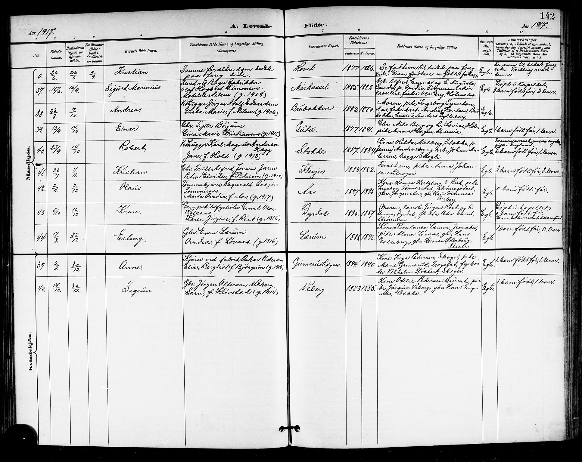 Sande Kirkebøker, AV/SAKO-A-53/G/Ga/L0004: Klokkerbok nr. 4, 1895-1918, s. 142