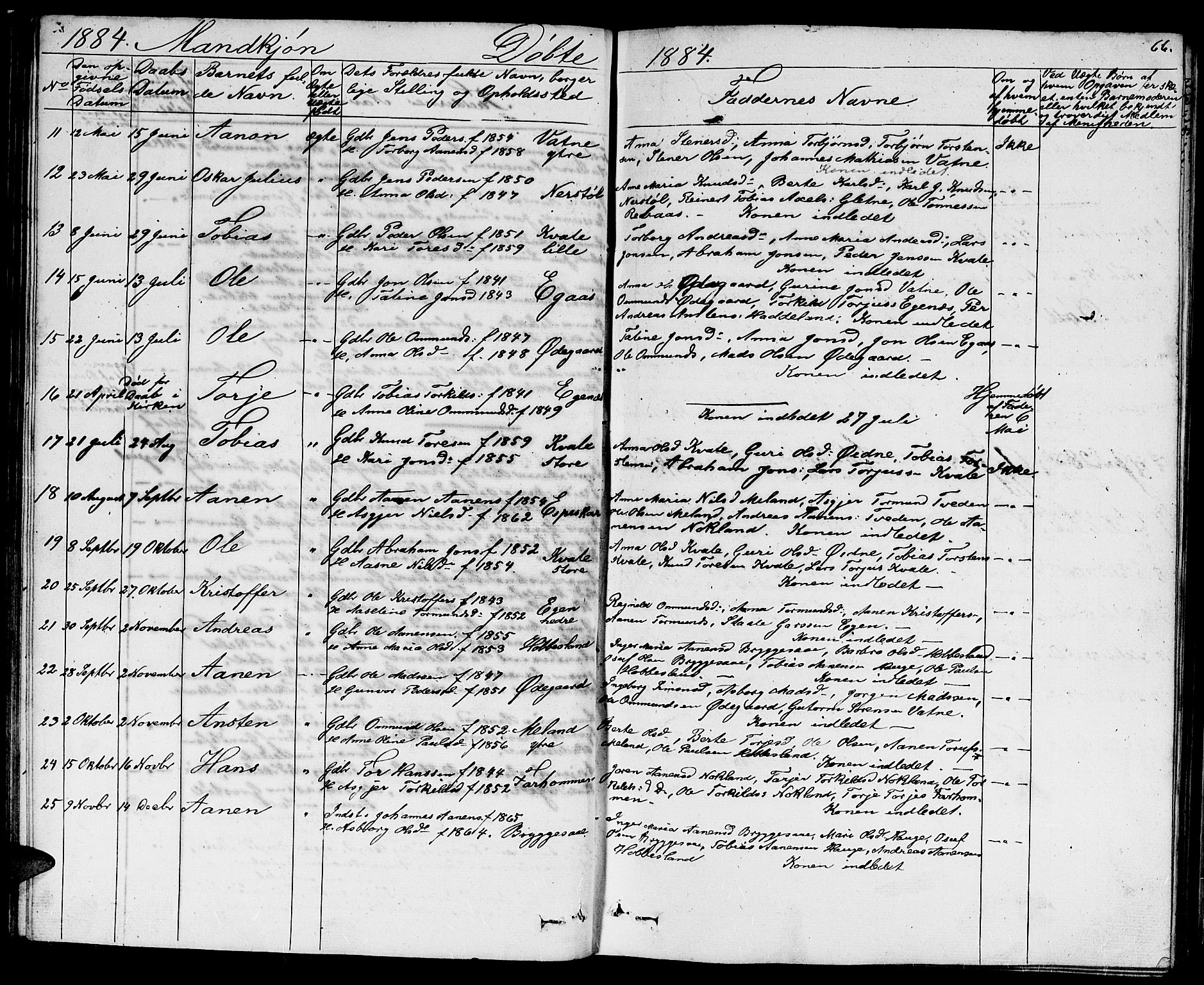 Hægebostad sokneprestkontor, AV/SAK-1111-0024/F/Fb/Fbb/L0002: Klokkerbok nr. B 2, 1851-1886, s. 66