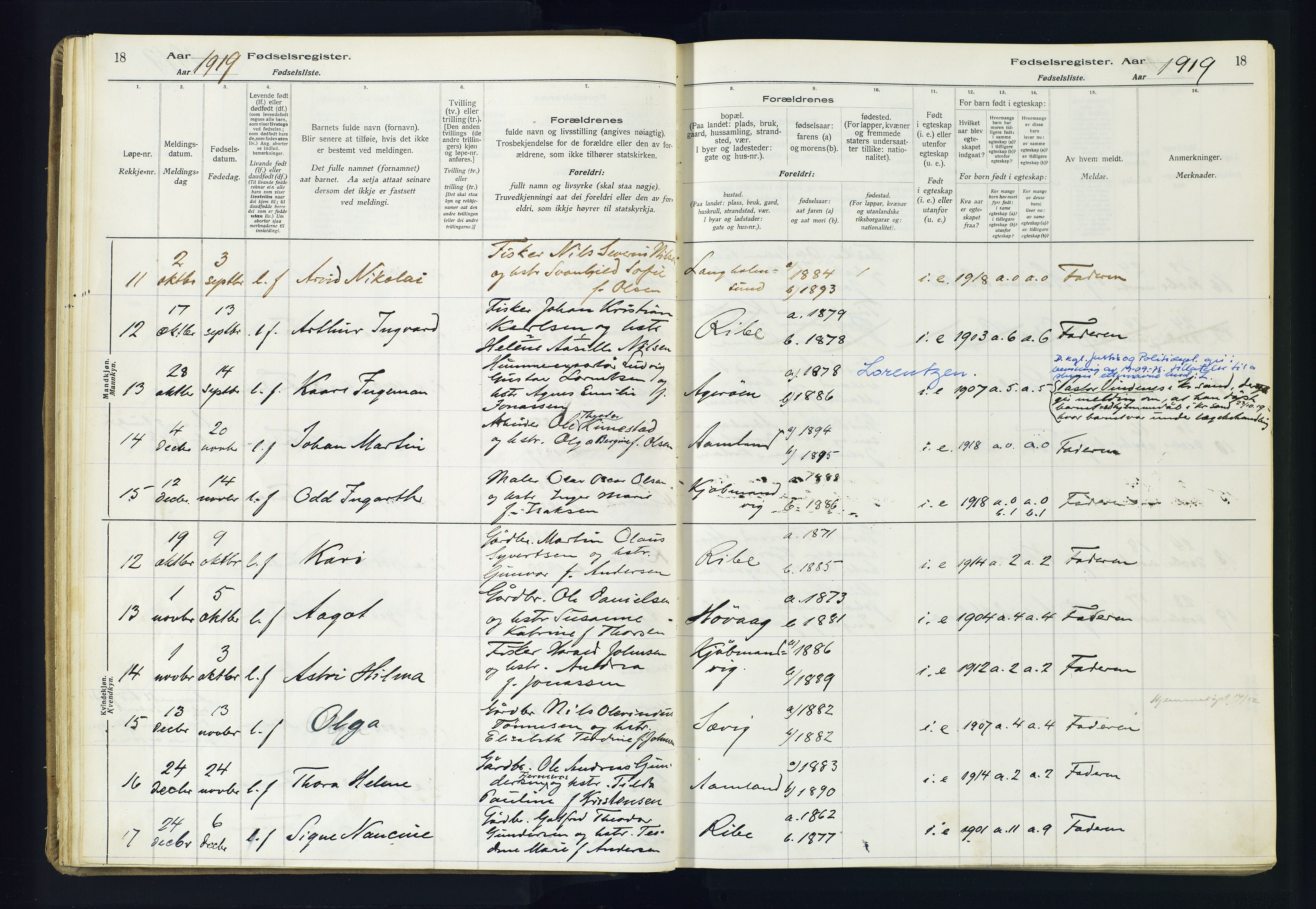 Høvåg sokneprestkontor, AV/SAK-1111-0025/J/Ja/L0001: Fødselsregister nr. II.4.2, 1916-1982, s. 18