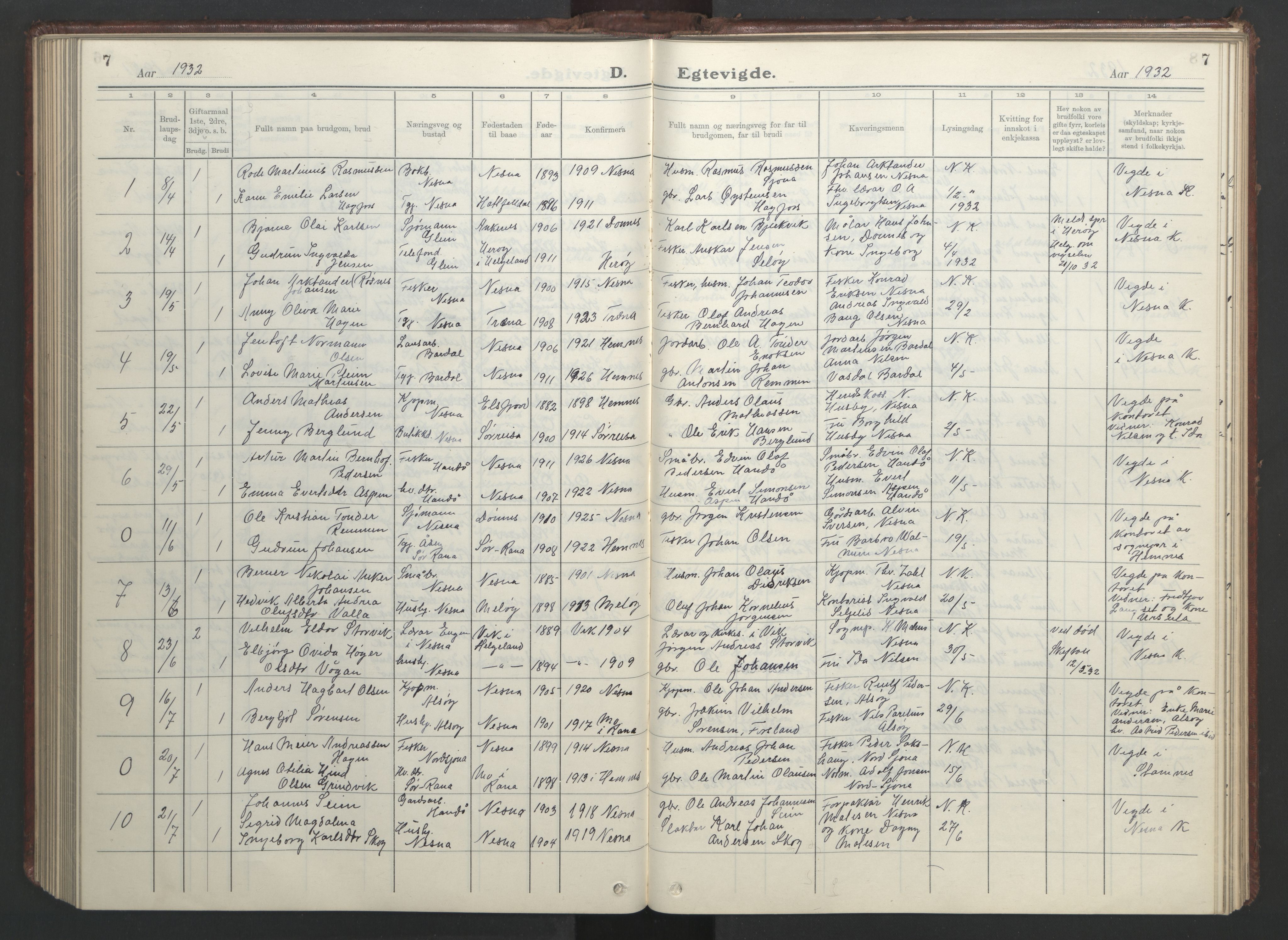 Ministerialprotokoller, klokkerbøker og fødselsregistre - Nordland, AV/SAT-A-1459/838/L0561: Klokkerbok nr. 838C08, 1923-1953, s. 7