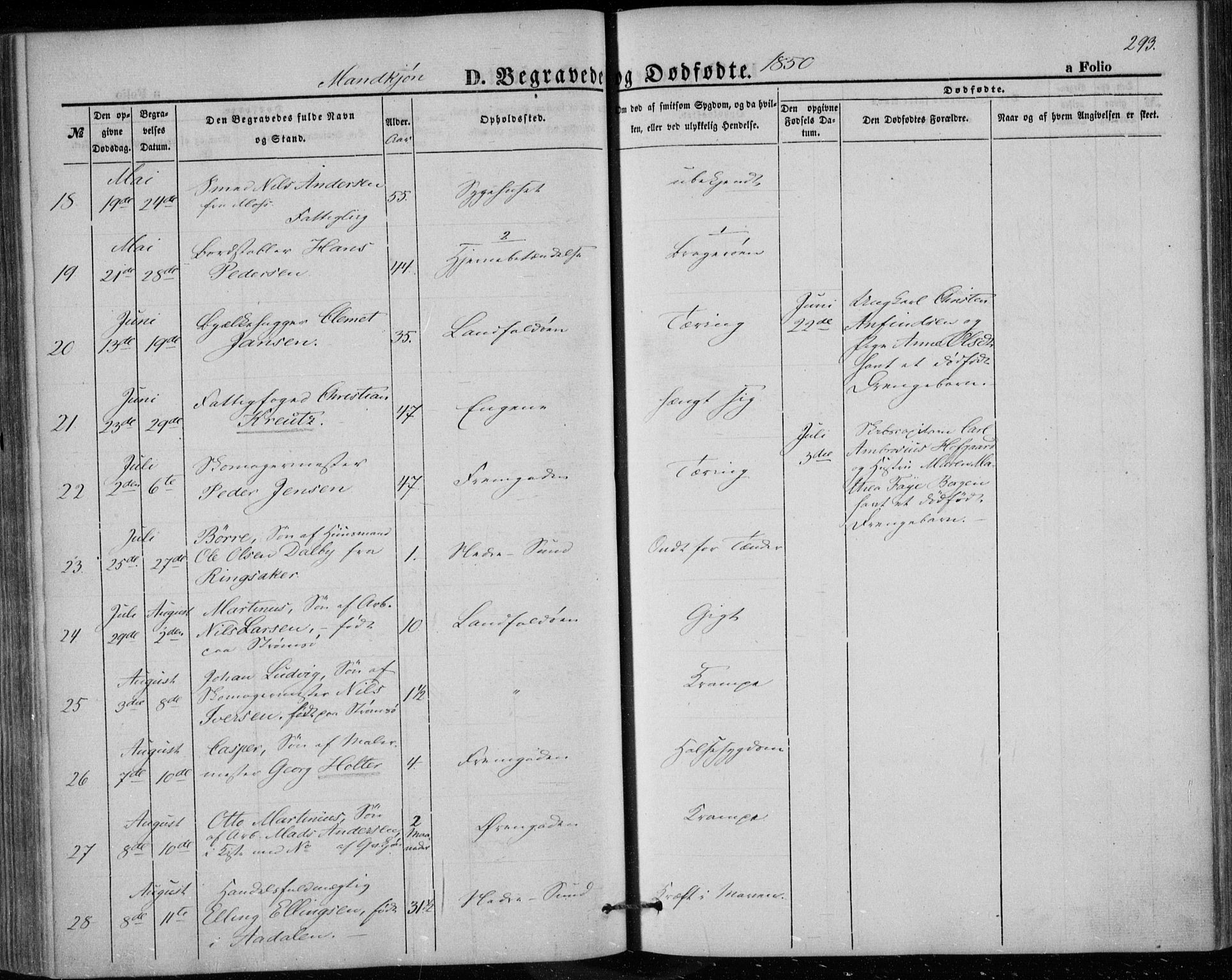 Bragernes kirkebøker, AV/SAKO-A-6/F/Fb/L0002: Ministerialbok nr. II 2, 1848-1859, s. 293