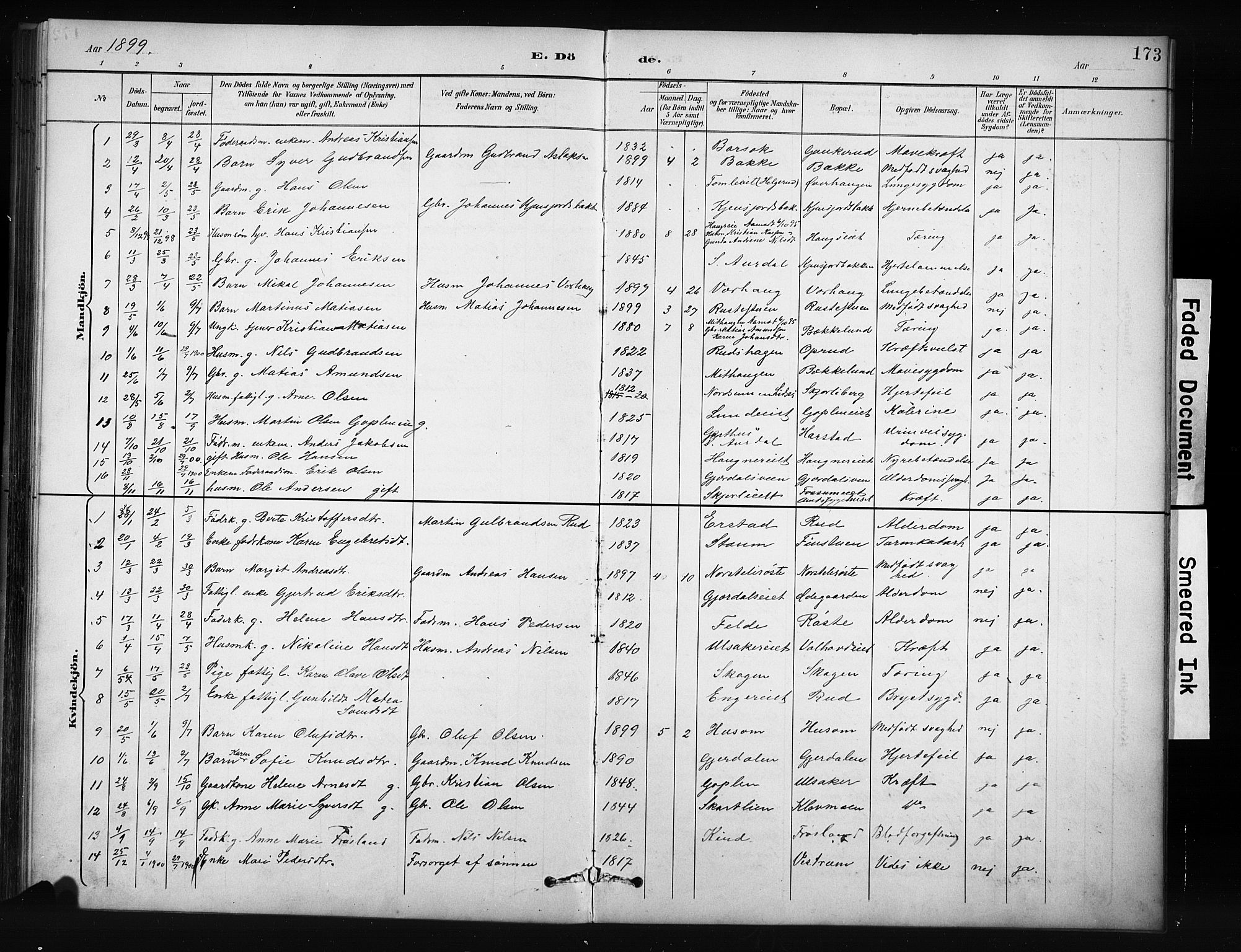 Nordre Land prestekontor, AV/SAH-PREST-124/H/Ha/Hab/L0012: Klokkerbok nr. 12, 1891-1909, s. 173