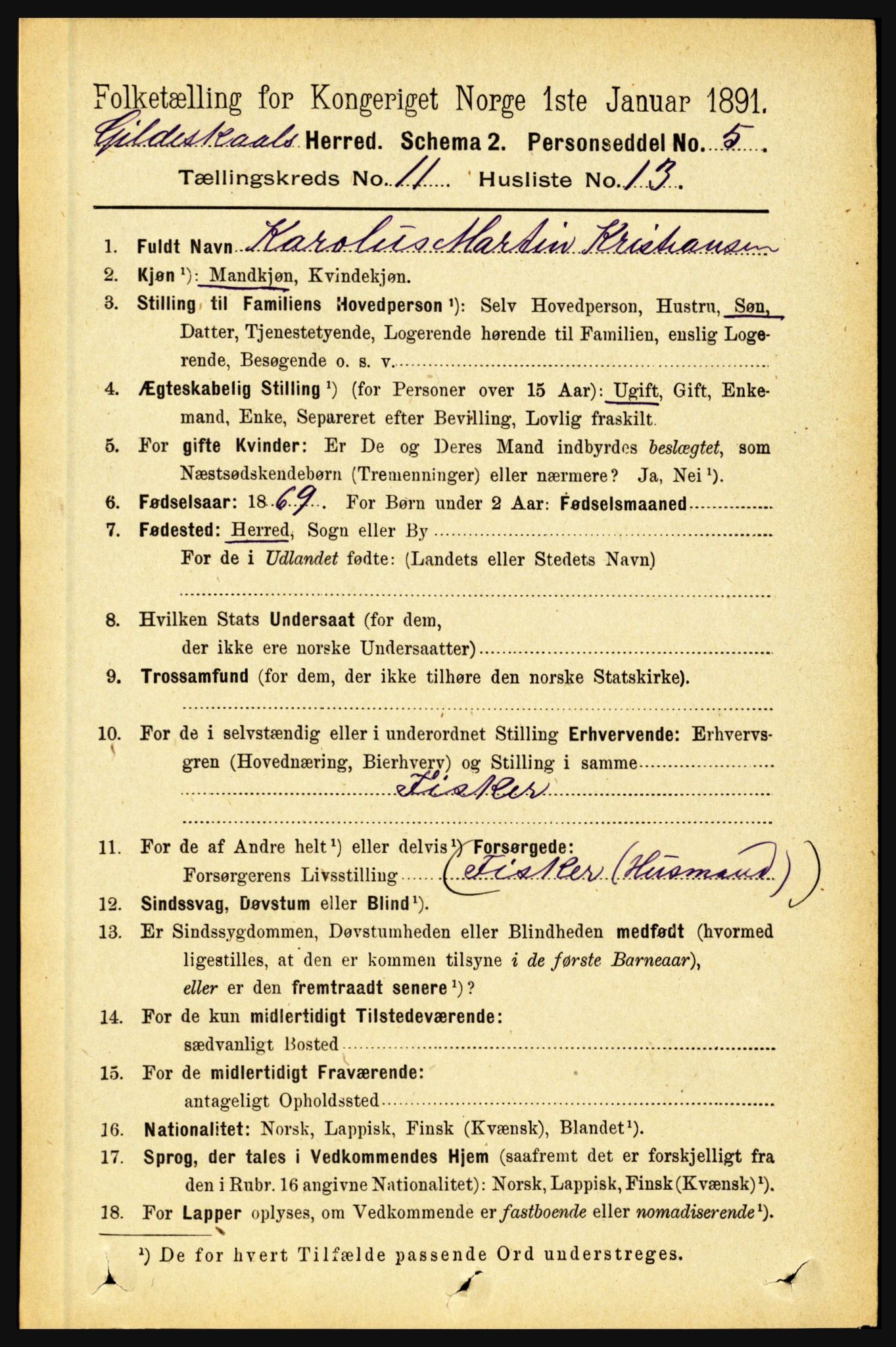 RA, Folketelling 1891 for 1838 Gildeskål herred, 1891, s. 3288