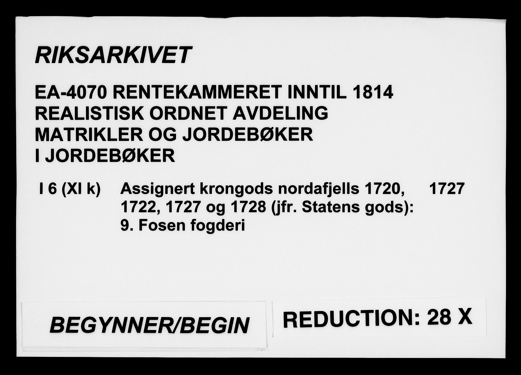 Rentekammeret inntil 1814, Realistisk ordnet avdeling, RA/EA-4070/N/Na/L0006/0009: [XI k]: Assignert krongods nordafjells (1720, 1722, 1727 og 1728): / Fosen fogderi, 1727