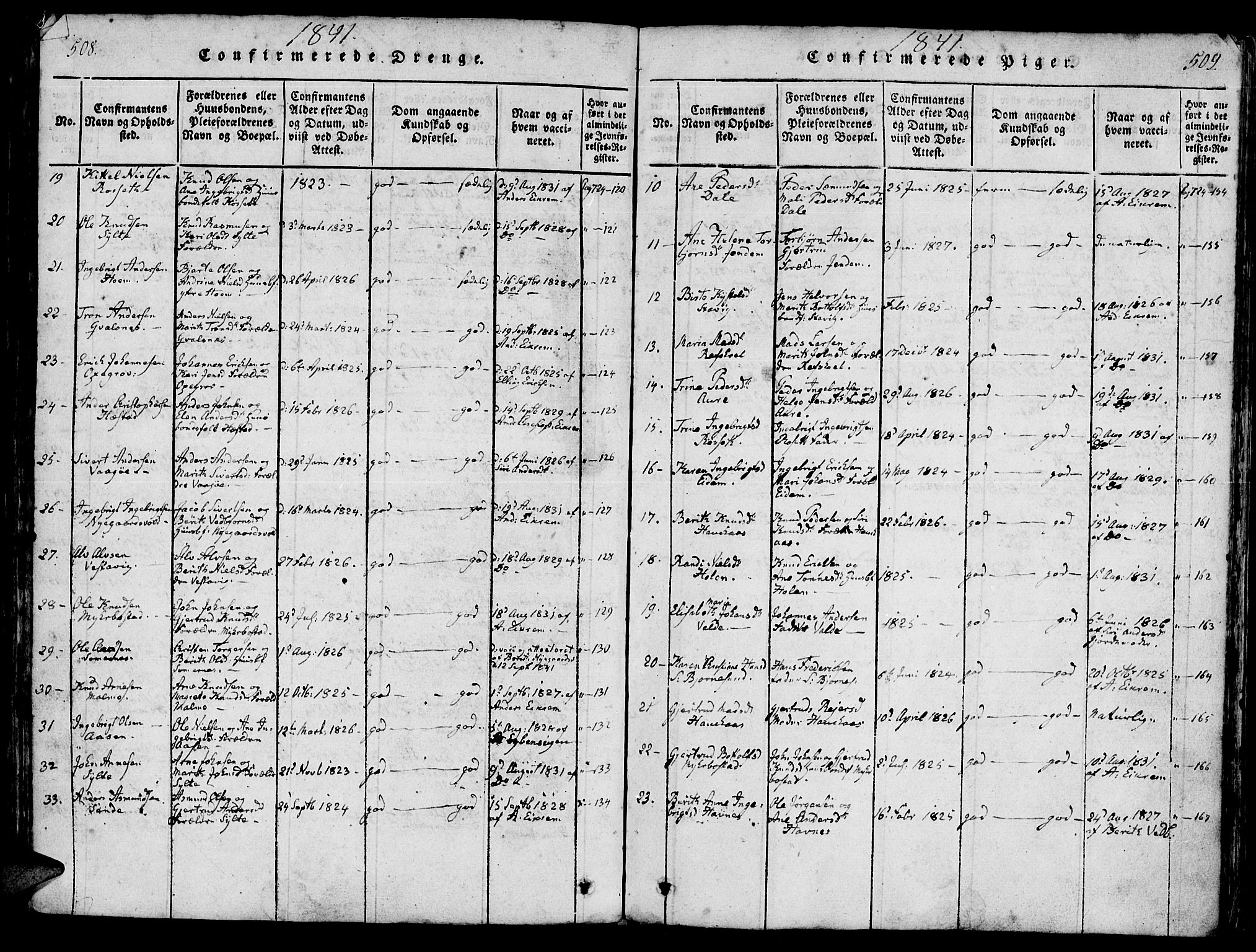 Ministerialprotokoller, klokkerbøker og fødselsregistre - Møre og Romsdal, AV/SAT-A-1454/565/L0747: Ministerialbok nr. 565A01, 1817-1844, s. 508-509