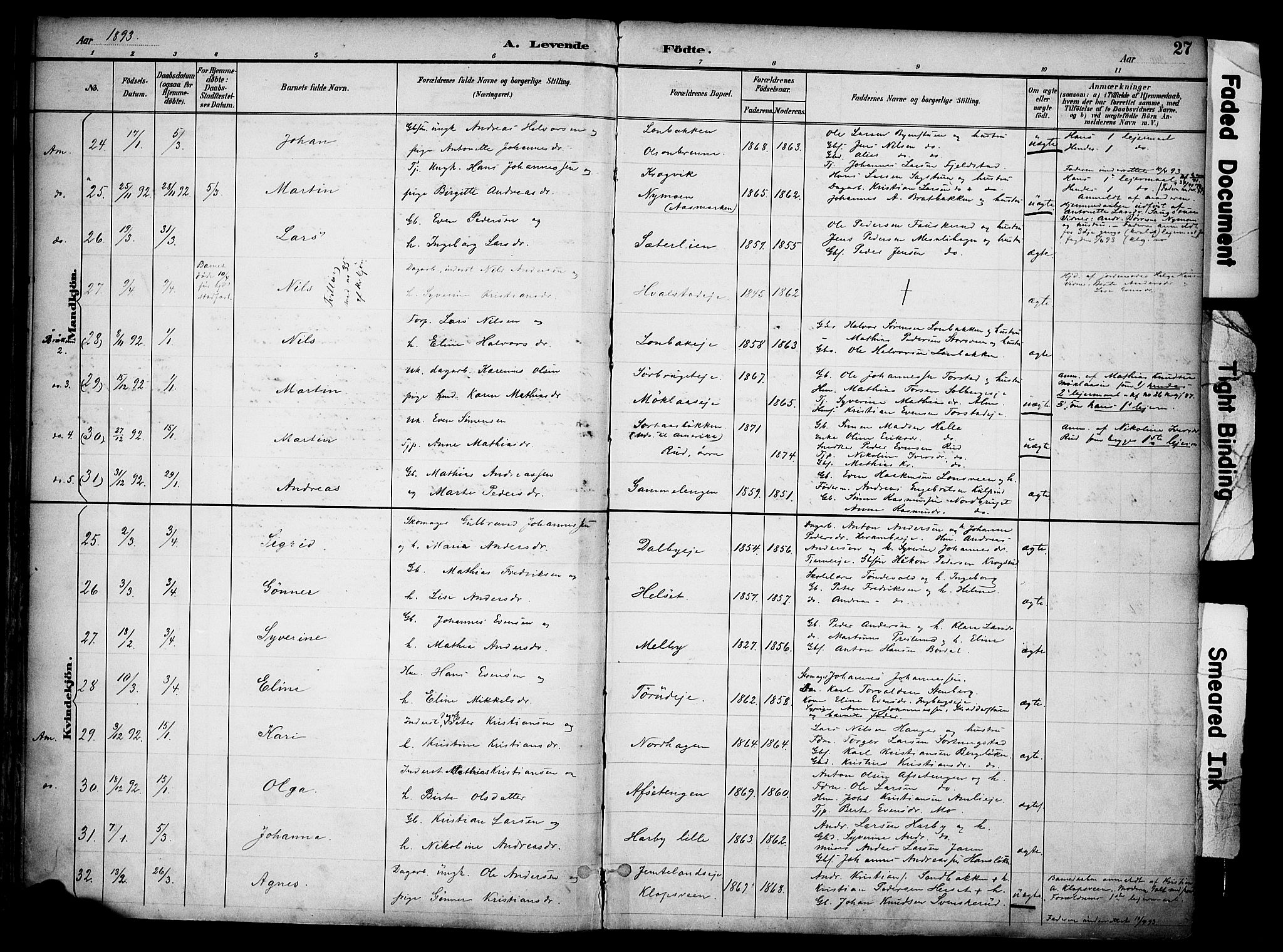 Ringsaker prestekontor, AV/SAH-PREST-014/K/Ka/L0017: Ministerialbok nr. 17, 1891-1902, s. 27
