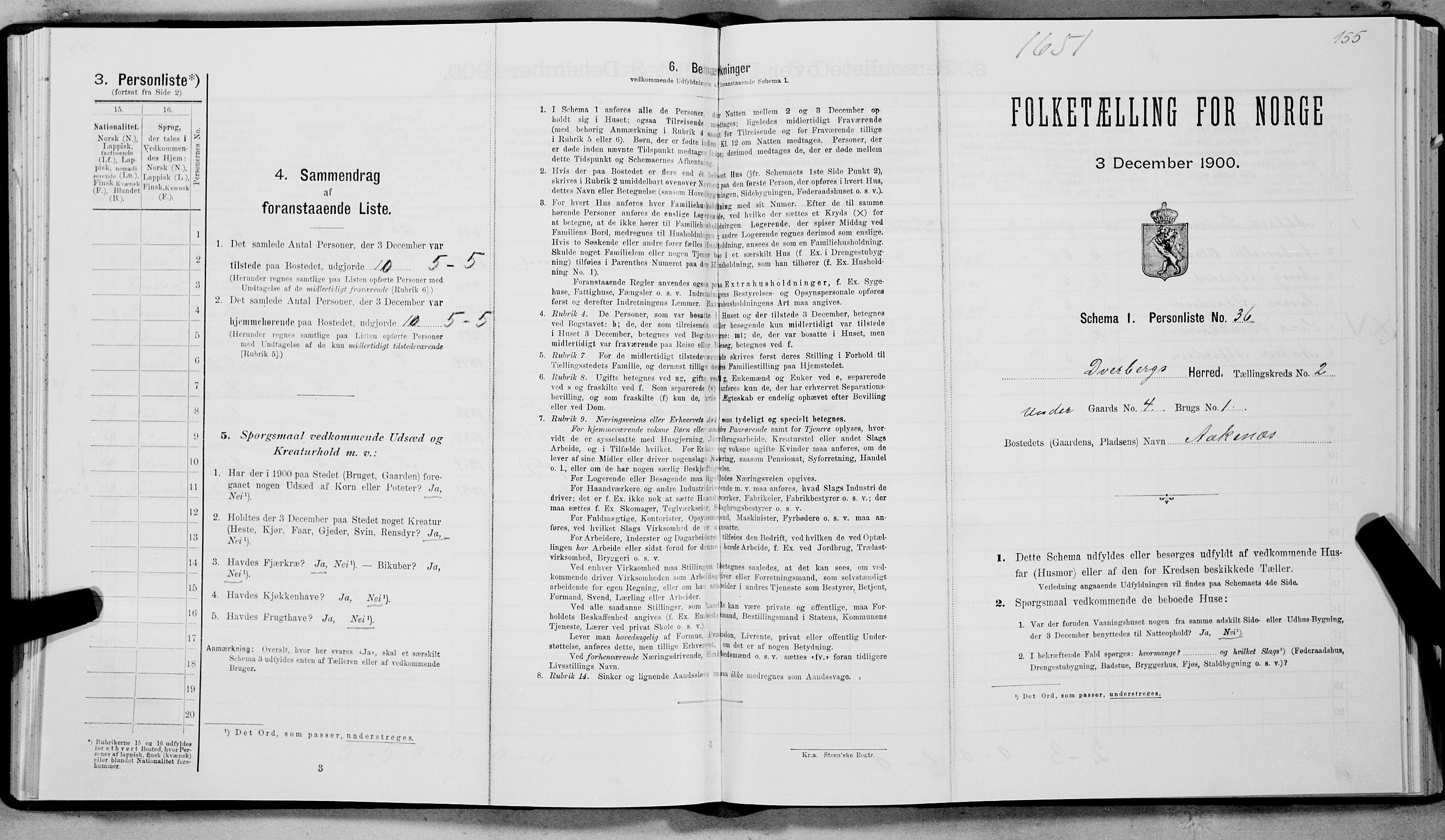 SAT, Folketelling 1900 for 1872 Dverberg herred, 1900, s. 186