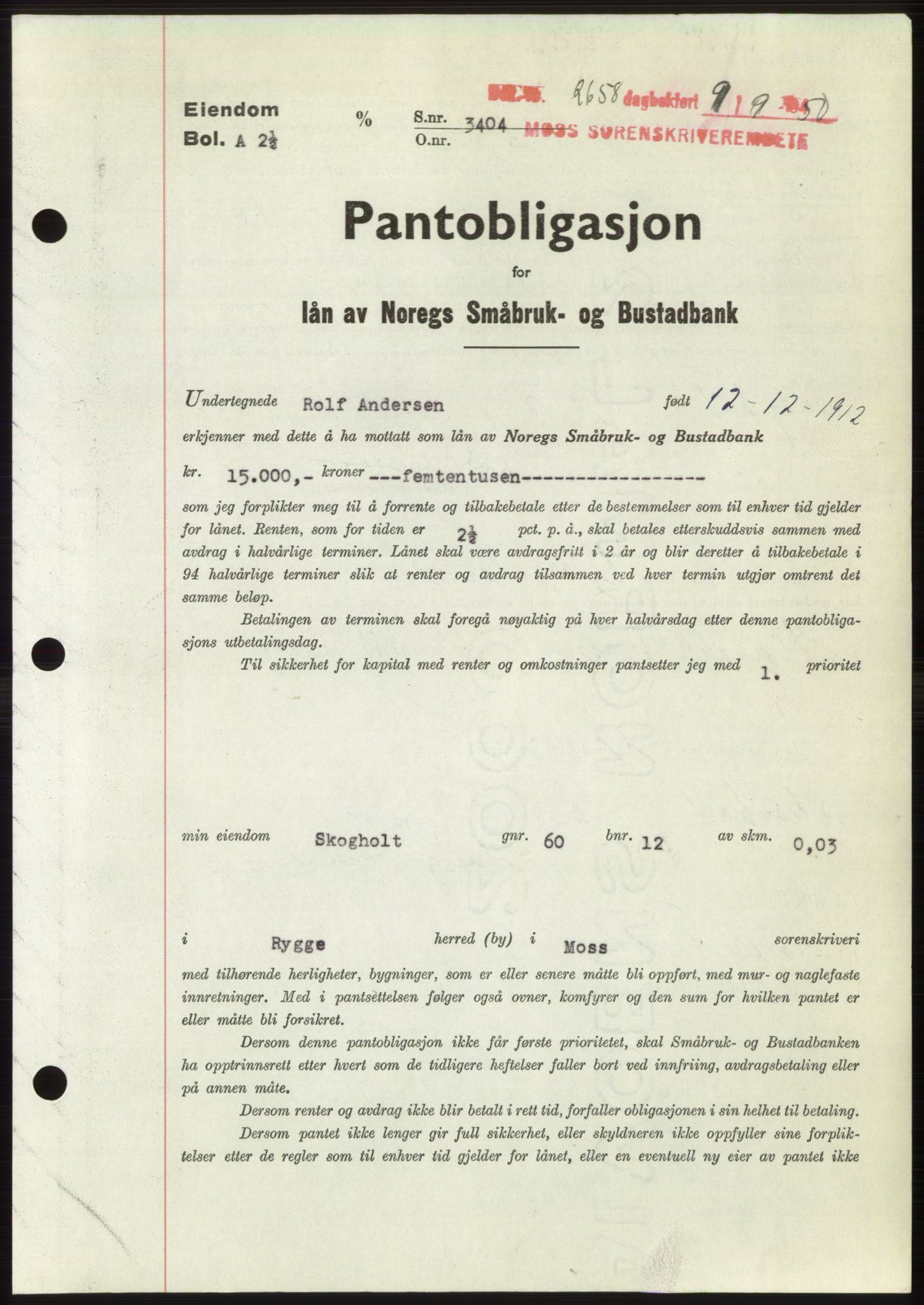 Moss sorenskriveri, SAO/A-10168: Pantebok nr. B25, 1950-1950, Dagboknr: 2658/1950