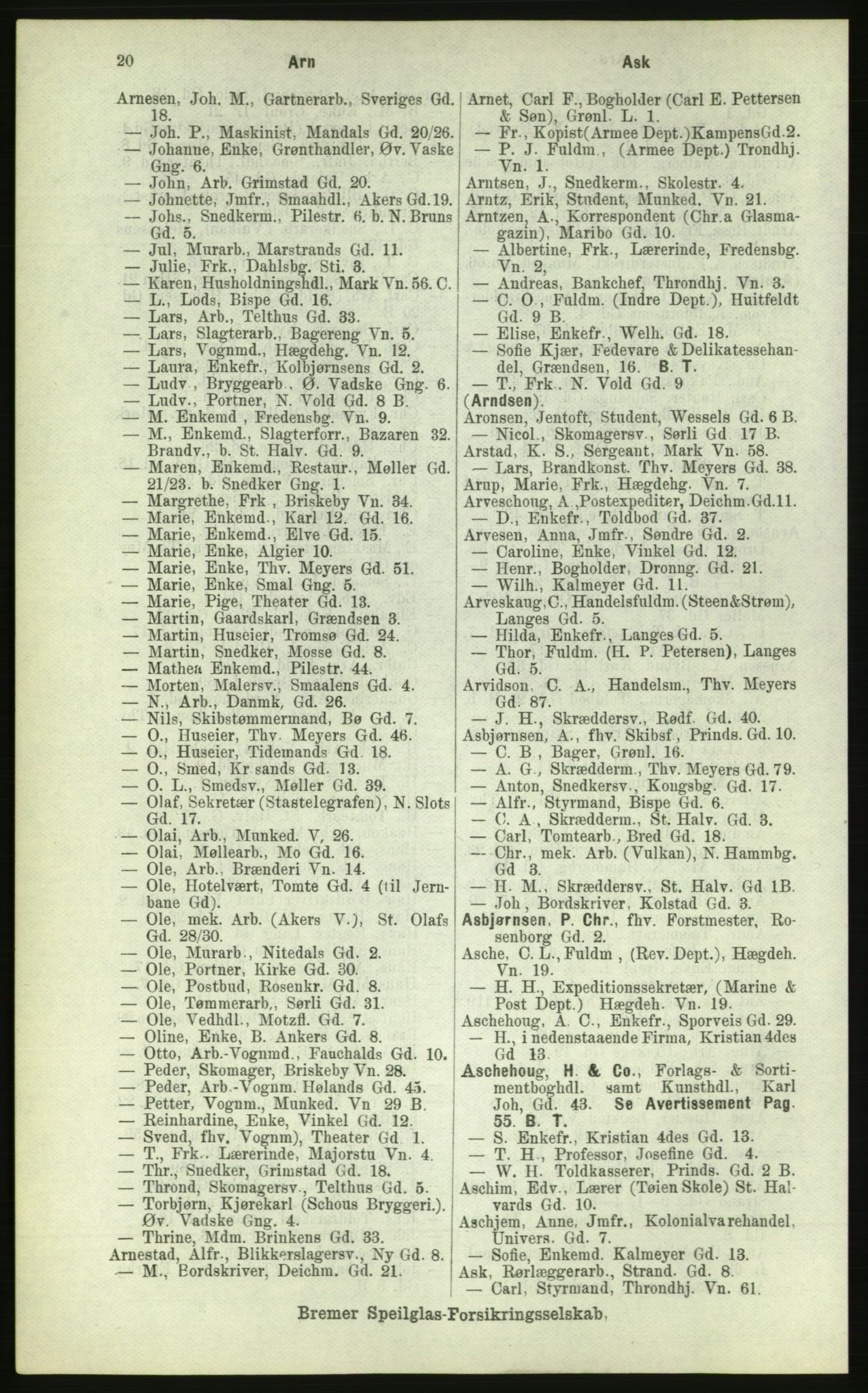 Kristiania/Oslo adressebok, PUBL/-, 1884, s. 20