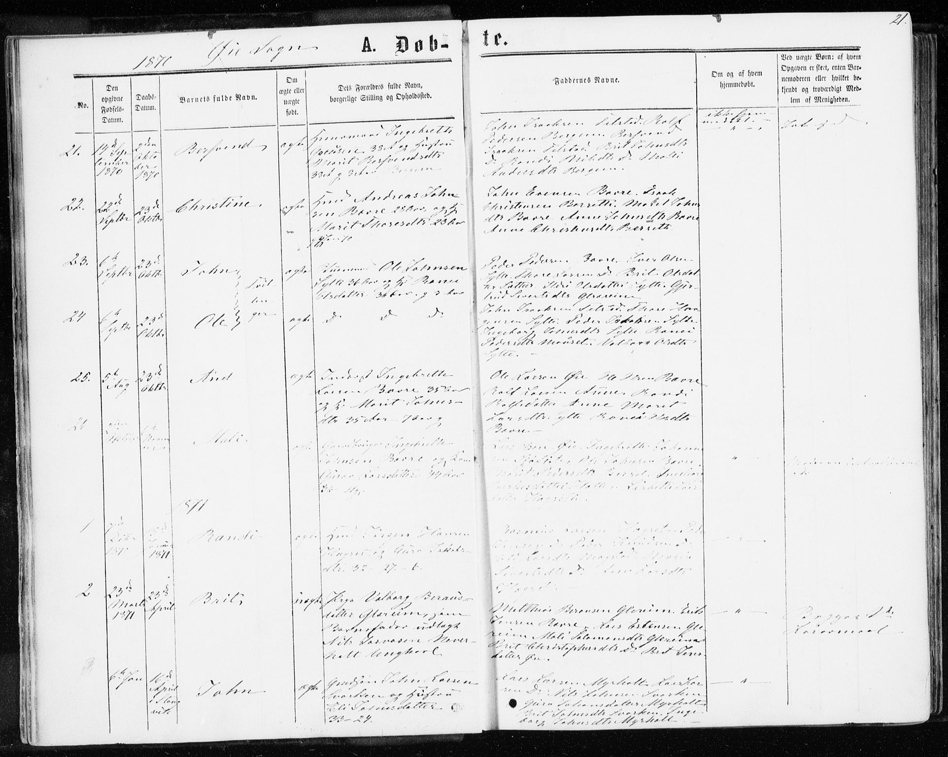 Ministerialprotokoller, klokkerbøker og fødselsregistre - Møre og Romsdal, AV/SAT-A-1454/595/L1045: Ministerialbok nr. 595A07, 1863-1873, s. 21