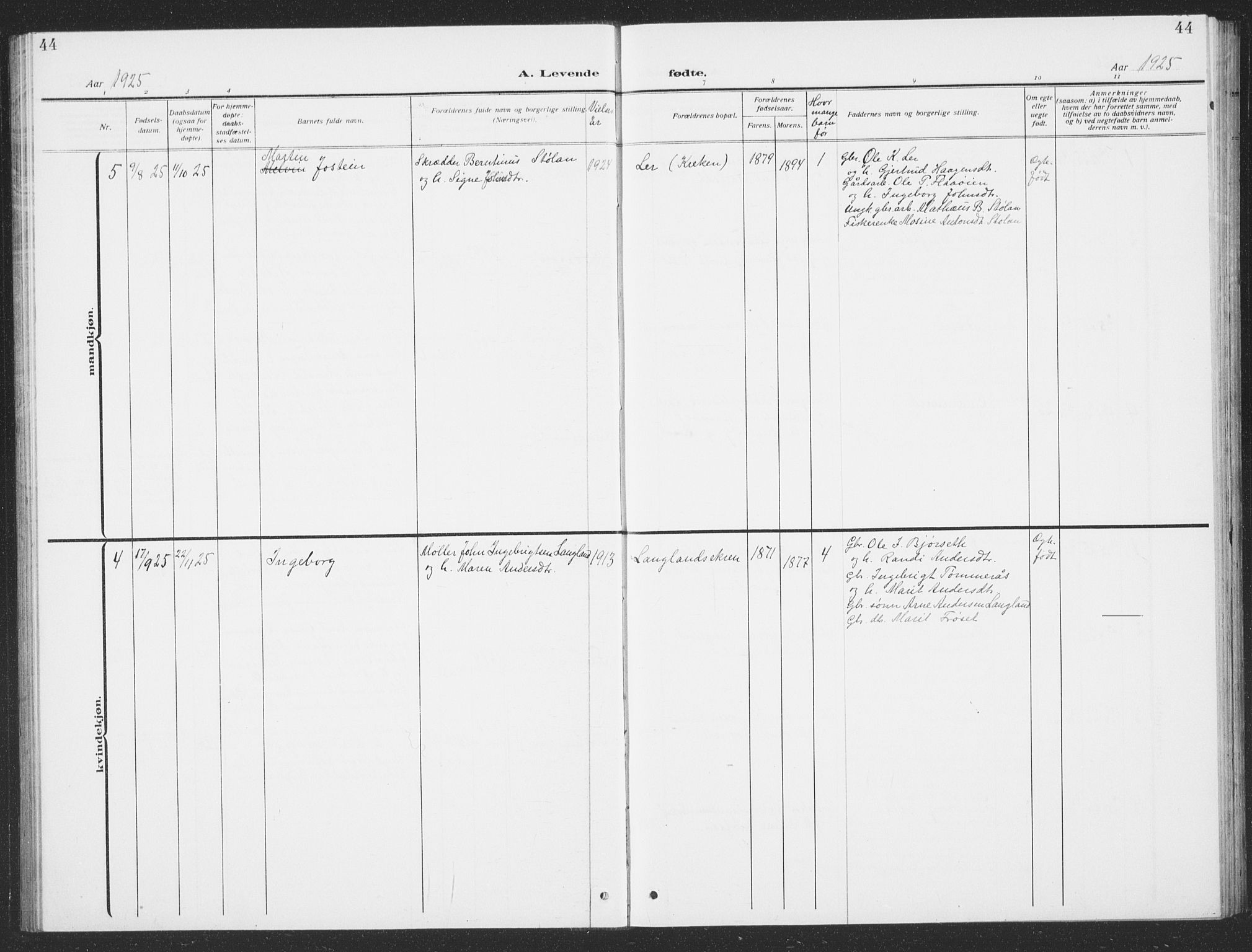 Ministerialprotokoller, klokkerbøker og fødselsregistre - Sør-Trøndelag, AV/SAT-A-1456/693/L1124: Klokkerbok nr. 693C05, 1911-1941, s. 44