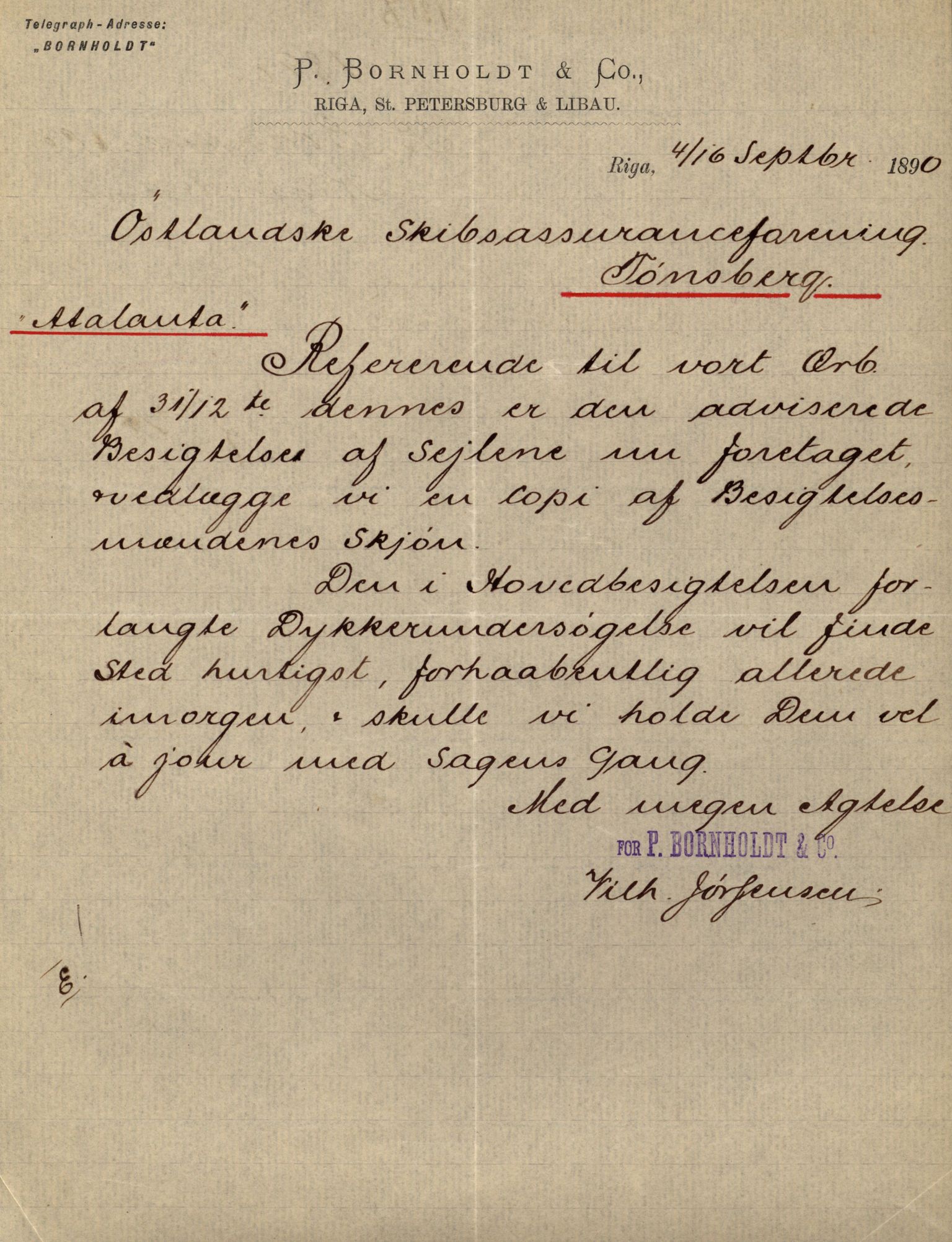 Pa 63 - Østlandske skibsassuranceforening, VEMU/A-1079/G/Ga/L0026/0008: Havaridokumenter / Bernadotte, Bardeu, Augustinus, Atlanta, Arne, 1890, s. 44