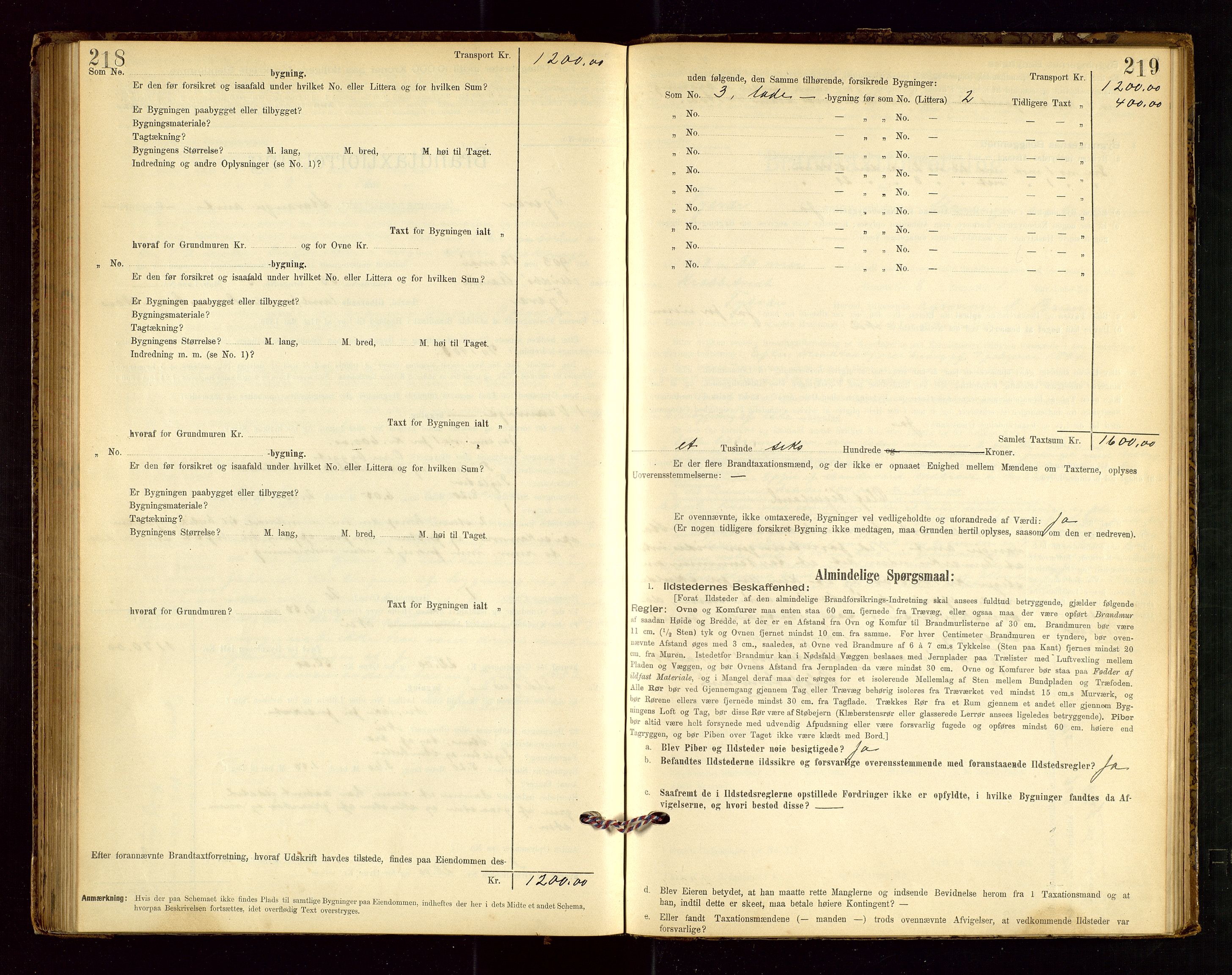 Tysvær lensmannskontor, AV/SAST-A-100192/Gob/L0001: "Brandtaxationsprotokol for Tysvær Lensmandsdistrikt Ryfylke Fogderi", 1894-1916, s. 218-219