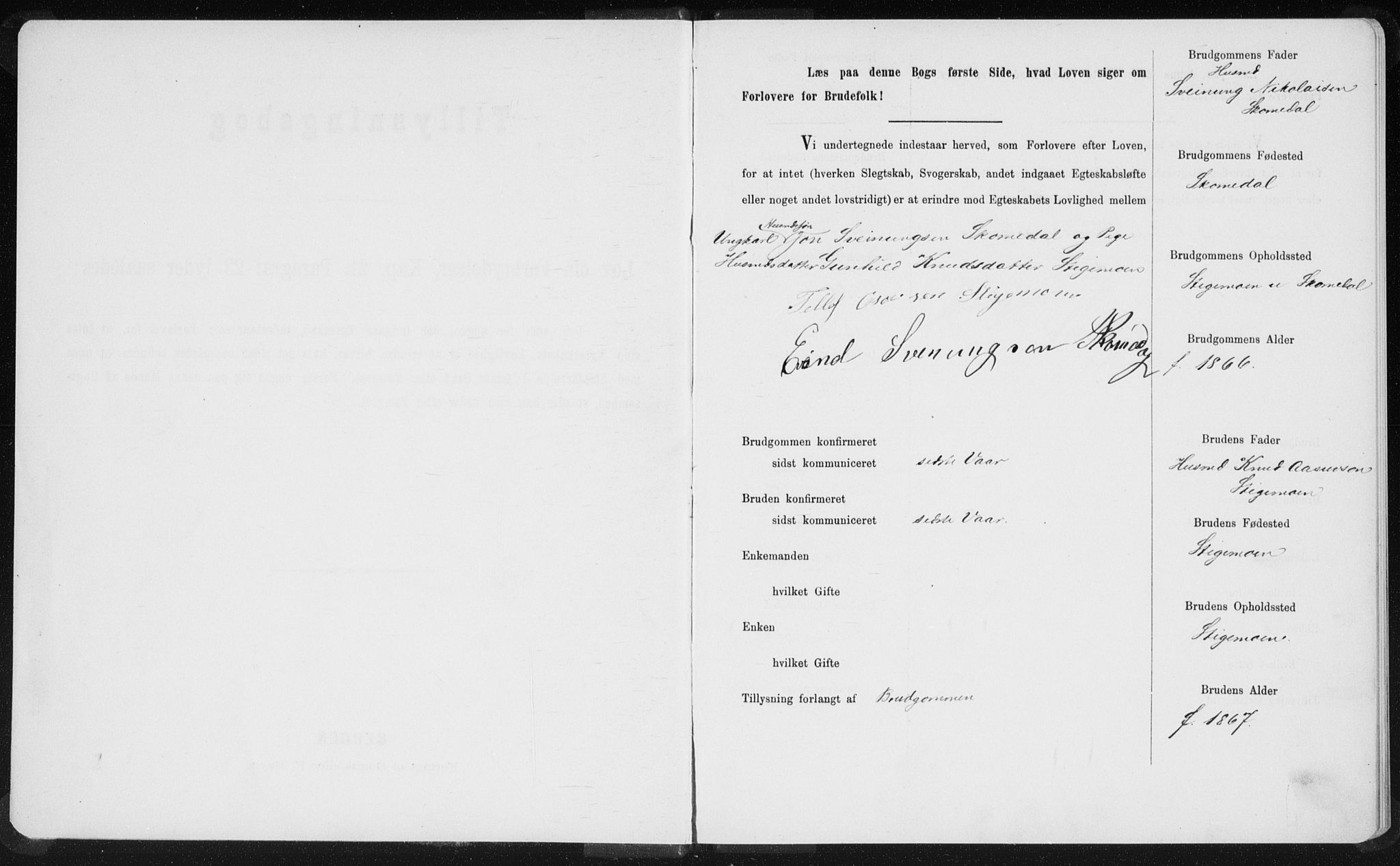 Bygland sokneprestkontor, SAK/1111-0006/F/Fe/L0001: Lysningsprotokoll nr. II.5.1, 1887-1908