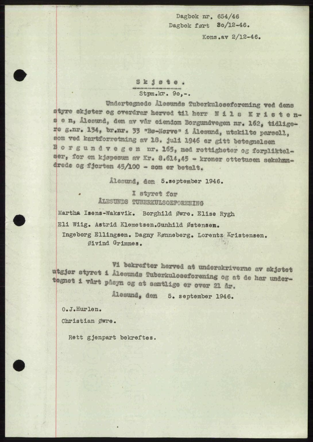 Ålesund byfogd, SAT/A-4384: Pantebok nr. 36b, 1946-1947, Dagboknr: 654/1946