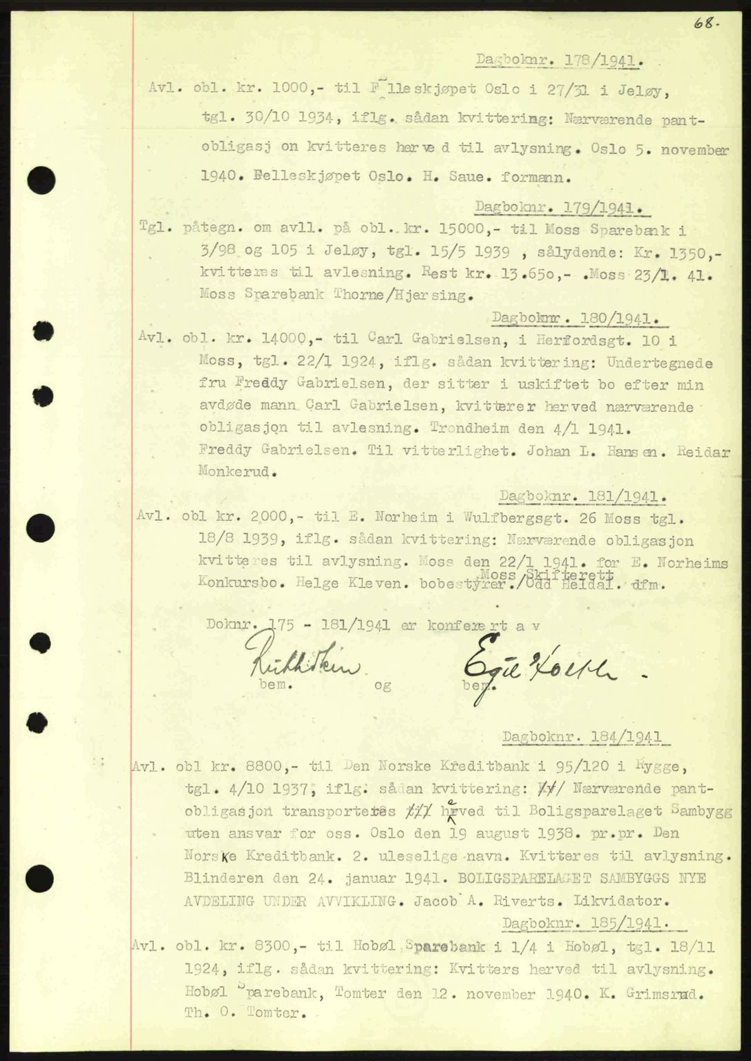 Moss sorenskriveri, SAO/A-10168: Pantebok nr. B10, 1940-1941, Dagboknr: 178/1941