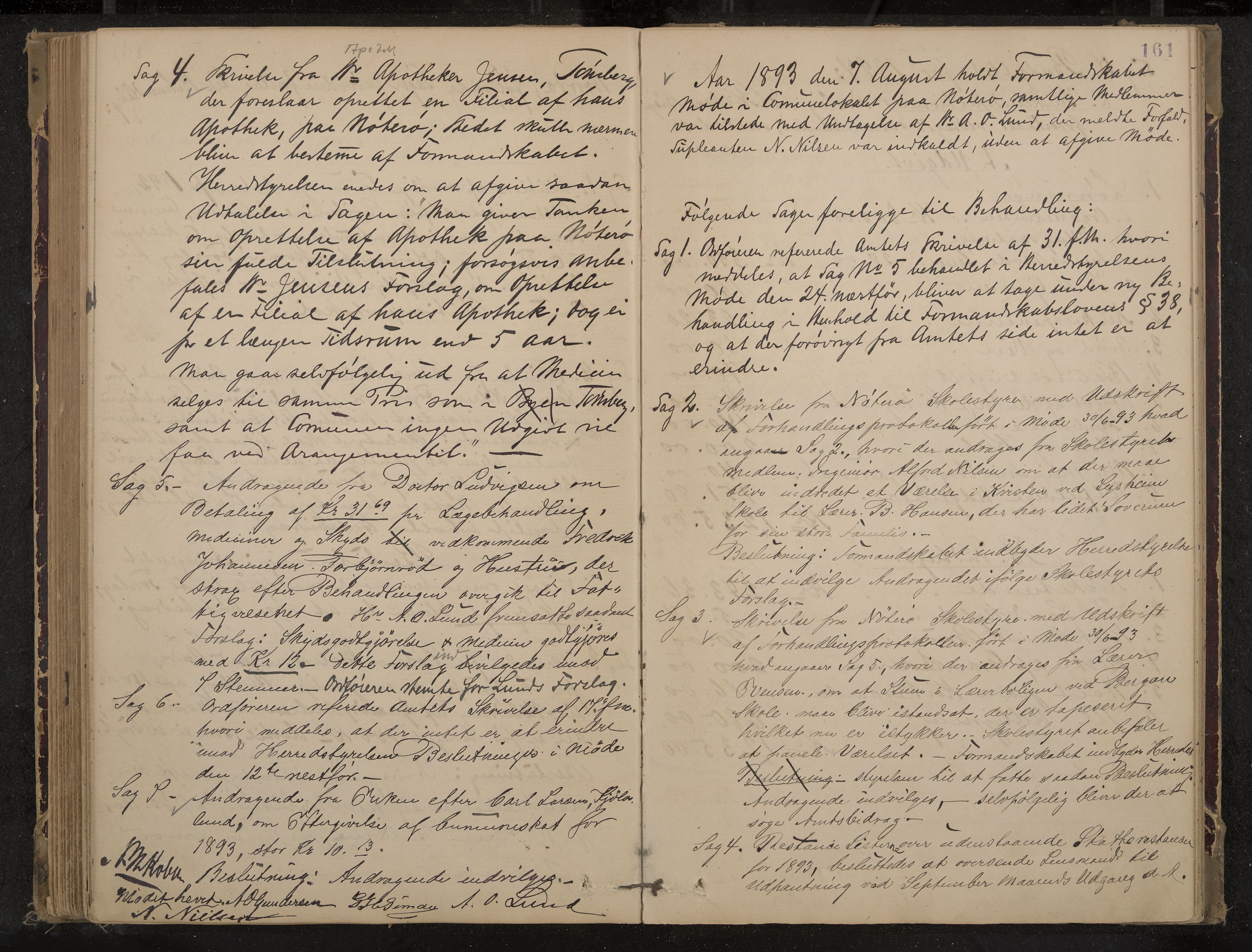 Nøtterøy formannskap og sentraladministrasjon, IKAK/0722021-1/A/Aa/L0004: Møtebok, 1887-1896, s. 161