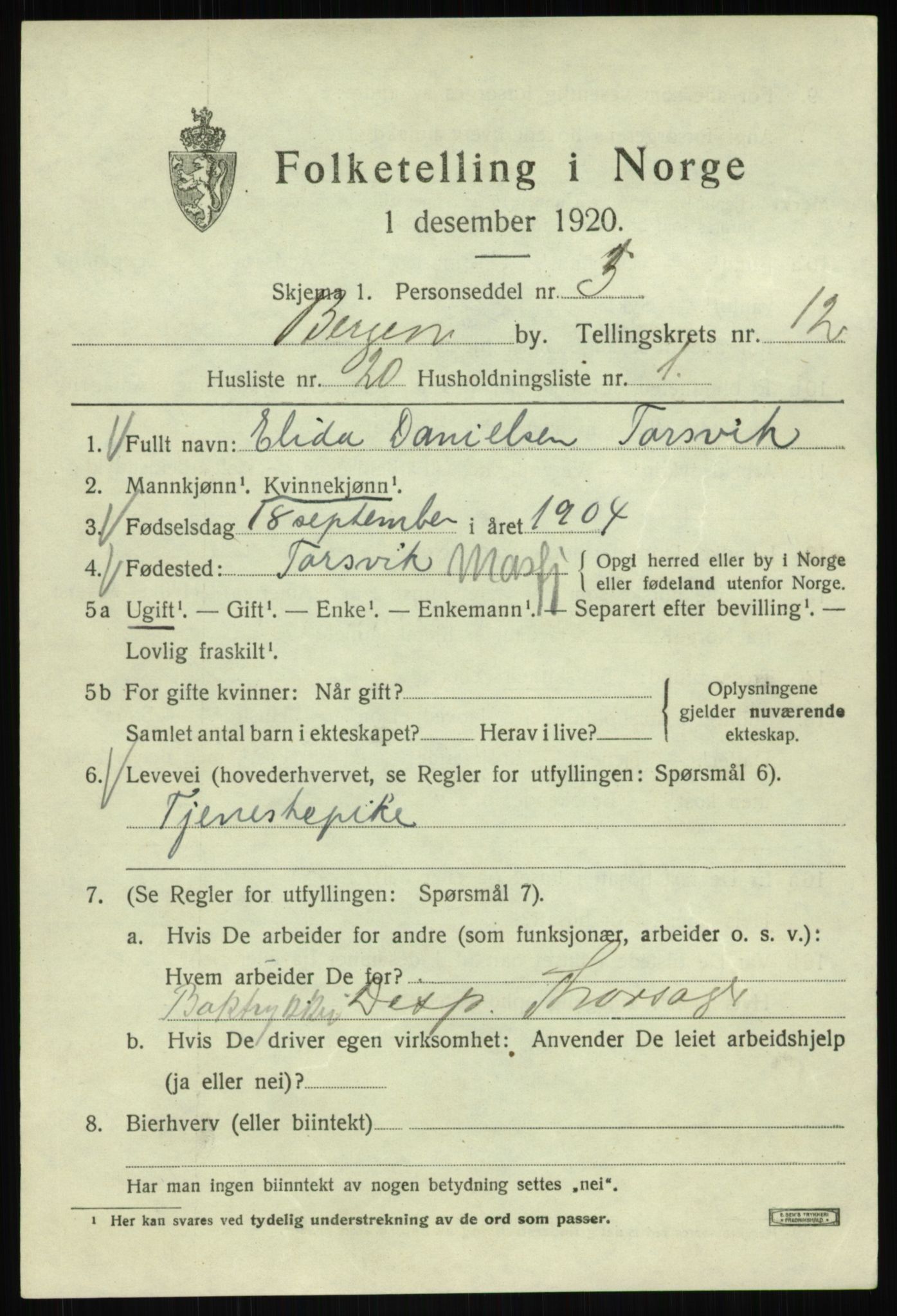 SAB, Folketelling 1920 for 1301 Bergen kjøpstad, 1920, s. 74278