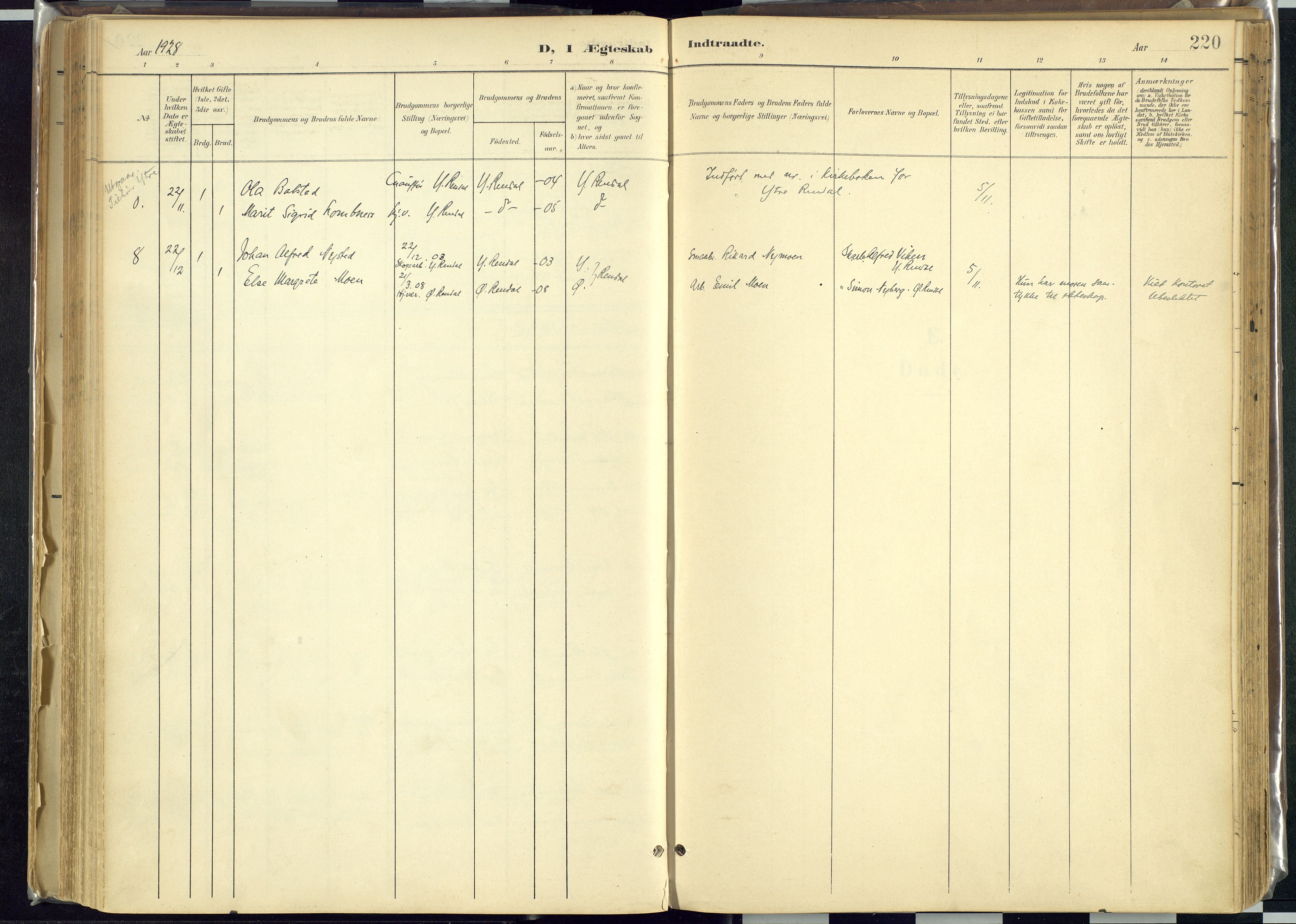 Rendalen prestekontor, AV/SAH-PREST-054/H/Ha/Haa/L0012: Ministerialbok nr. 12, 1901-1928, s. 220