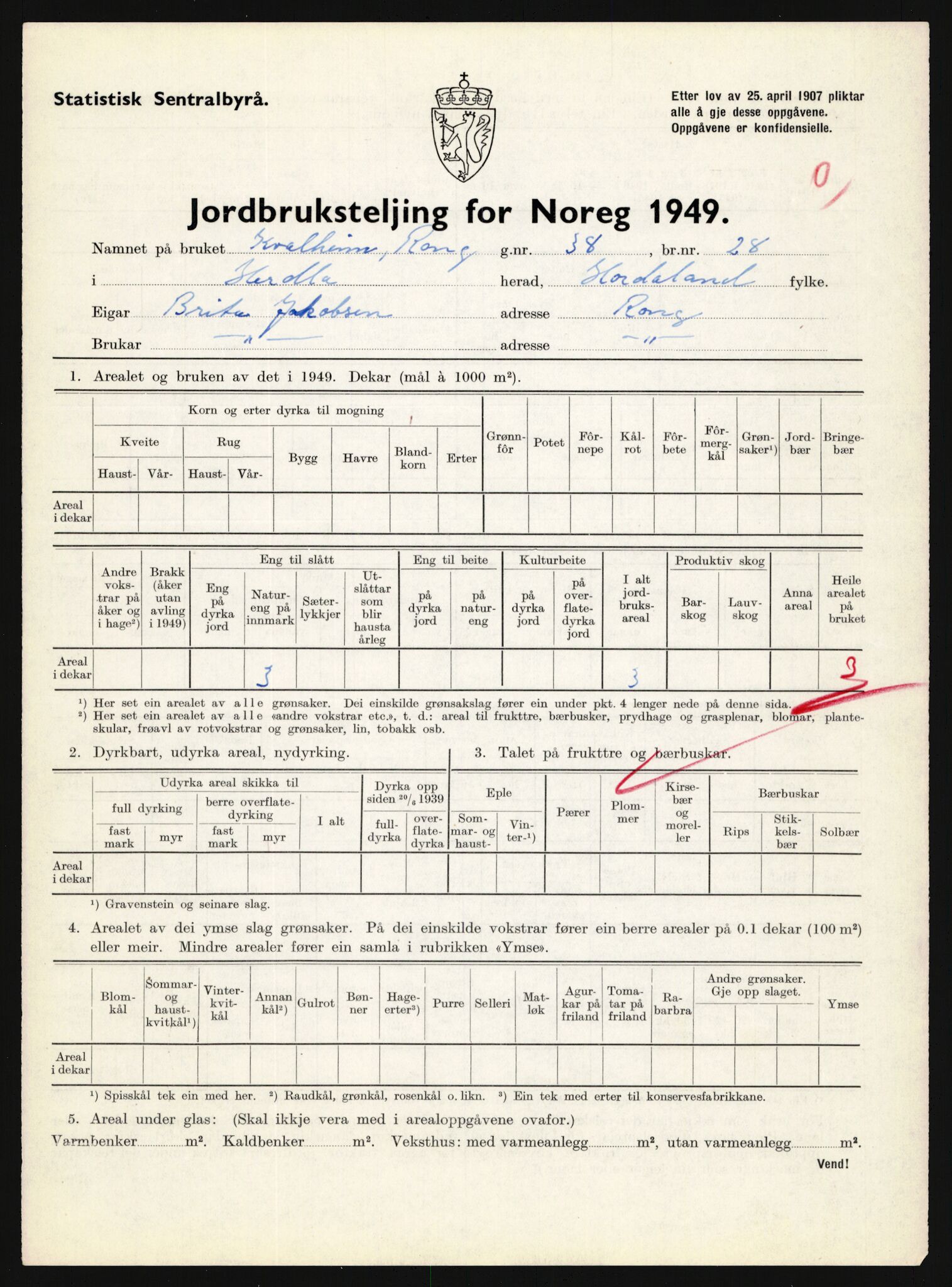 Statistisk sentralbyrå, Næringsøkonomiske emner, Jordbruk, skogbruk, jakt, fiske og fangst, AV/RA-S-2234/G/Gc/L0276: Hordaland: Herdla og Hjelme, 1949, s. 212