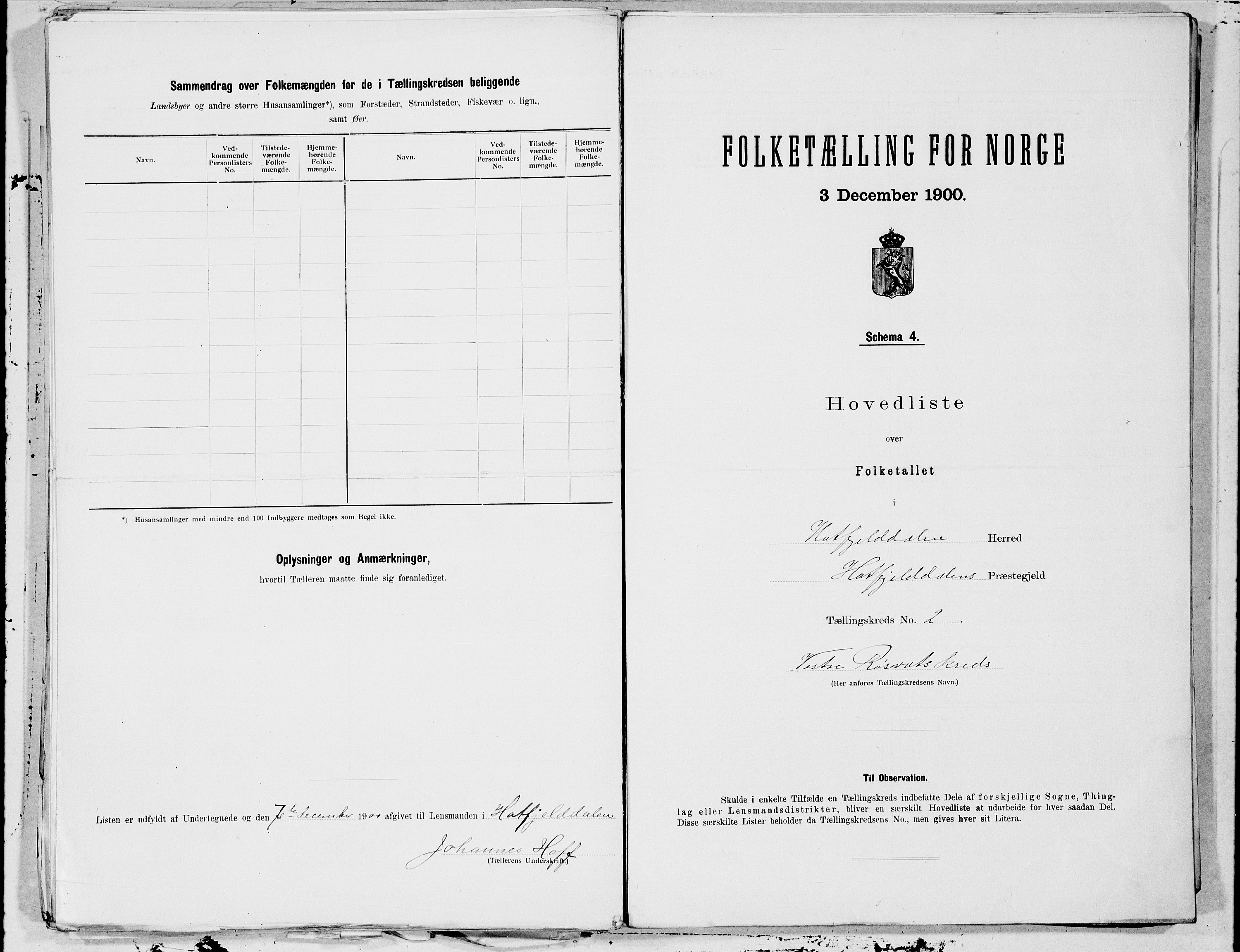 SAT, Folketelling 1900 for 1826 Hattfjelldal herred, 1900, s. 4