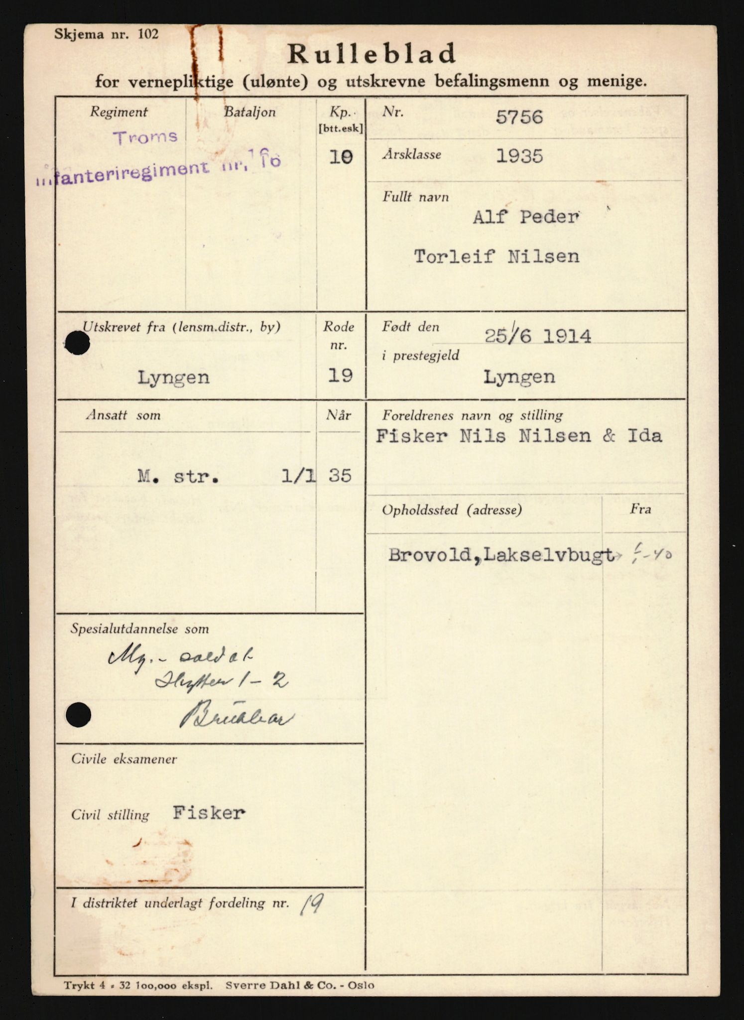 Forsvaret, Troms infanteriregiment nr. 16, AV/RA-RAFA-3146/P/Pa/L0019: Rulleblad for regimentets menige mannskaper, årsklasse 1935, 1935, s. 823