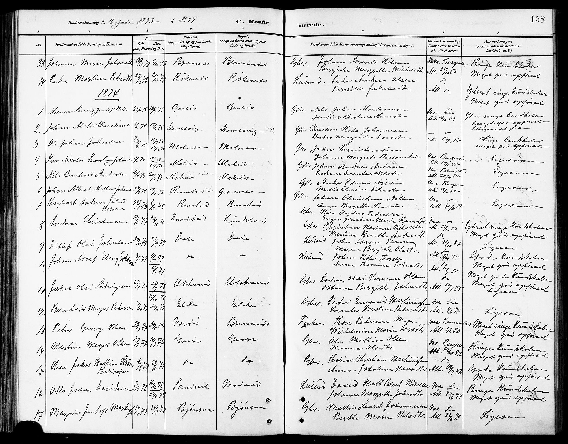 Kvæfjord sokneprestkontor, AV/SATØ-S-1323/G/Ga/Gab/L0005klokker: Klokkerbok nr. 5, 1886-1911, s. 158
