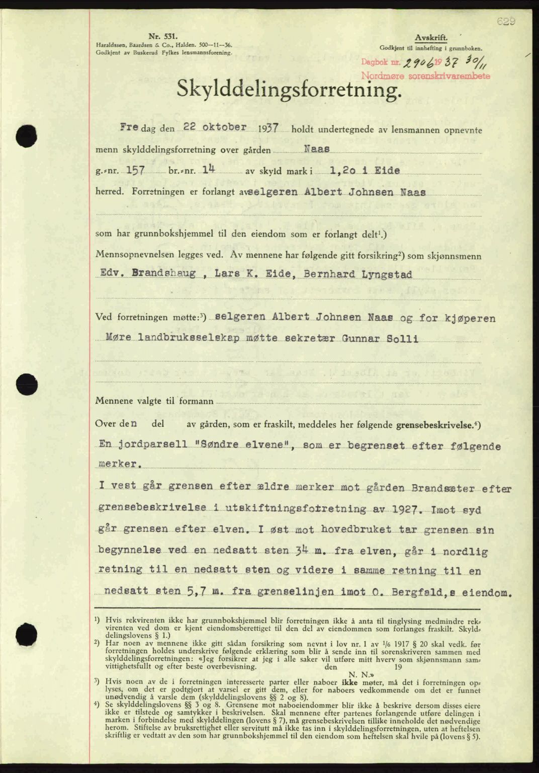 Nordmøre sorenskriveri, SAT/A-4132/1/2/2Ca: Pantebok nr. A82, 1937-1938, Dagboknr: 2906/1937