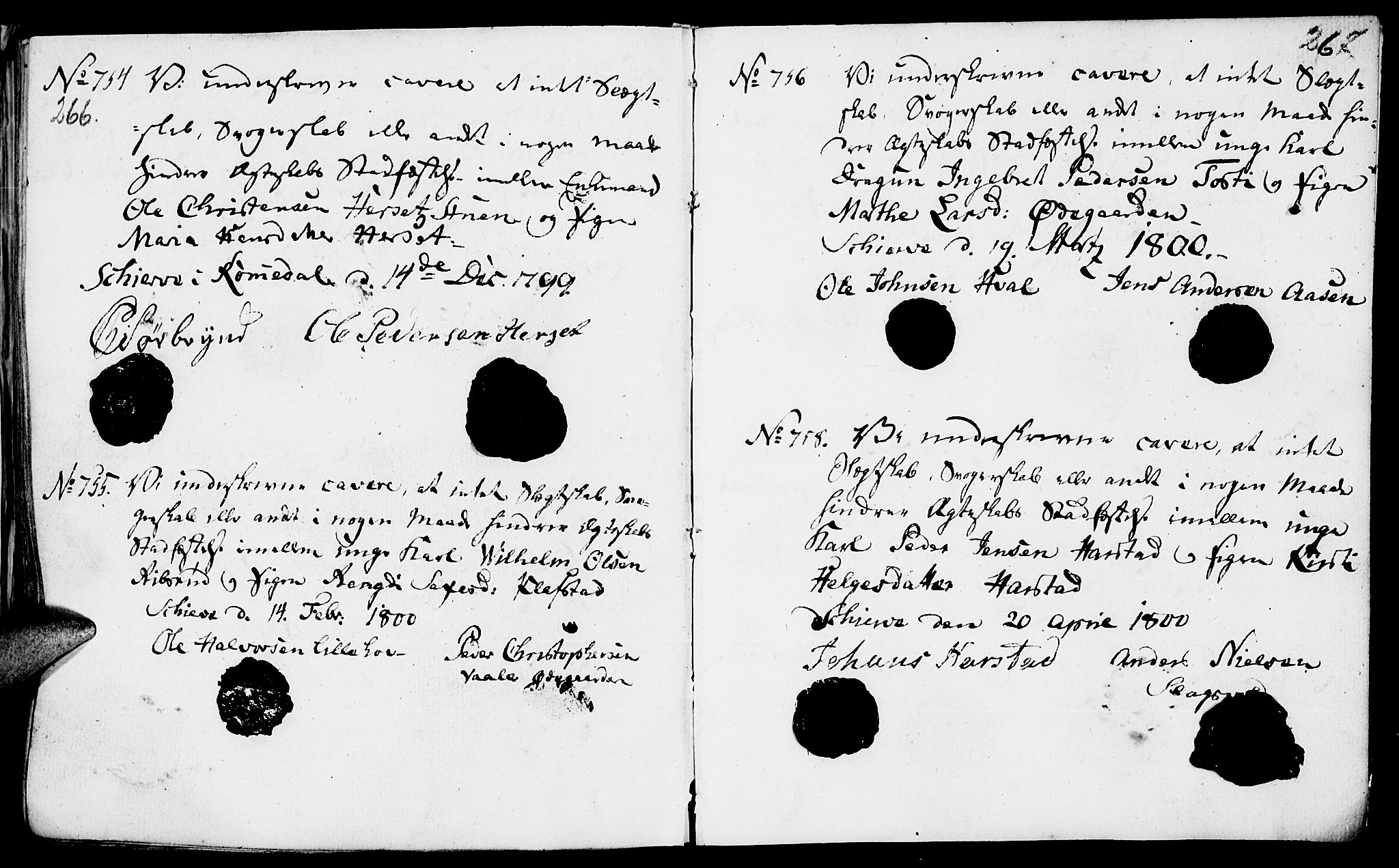 Romedal prestekontor, AV/SAH-PREST-004/I/L0001: Forlovererklæringer nr. 1, 1762-1802, s. 266-267