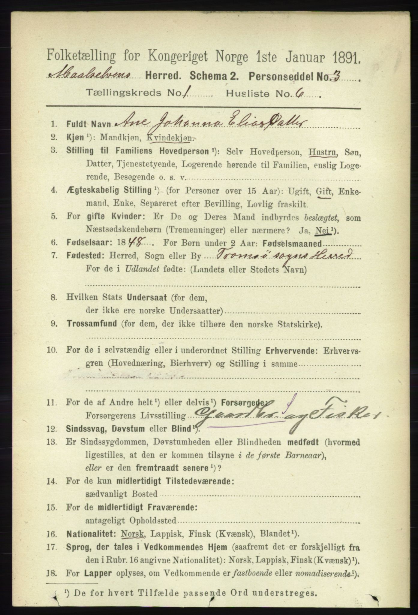 RA, Folketelling 1891 for 1924 Målselv herred, 1891, s. 100