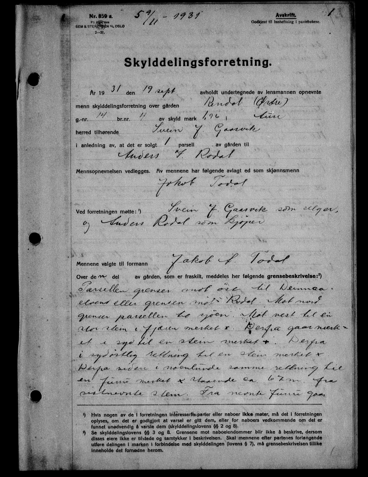 Nordmøre sorenskriveri, SAT/A-4132/1/2/2Ca: Pantebok nr. 64, 1931-1932, Tingl.dato: 09.11.1931