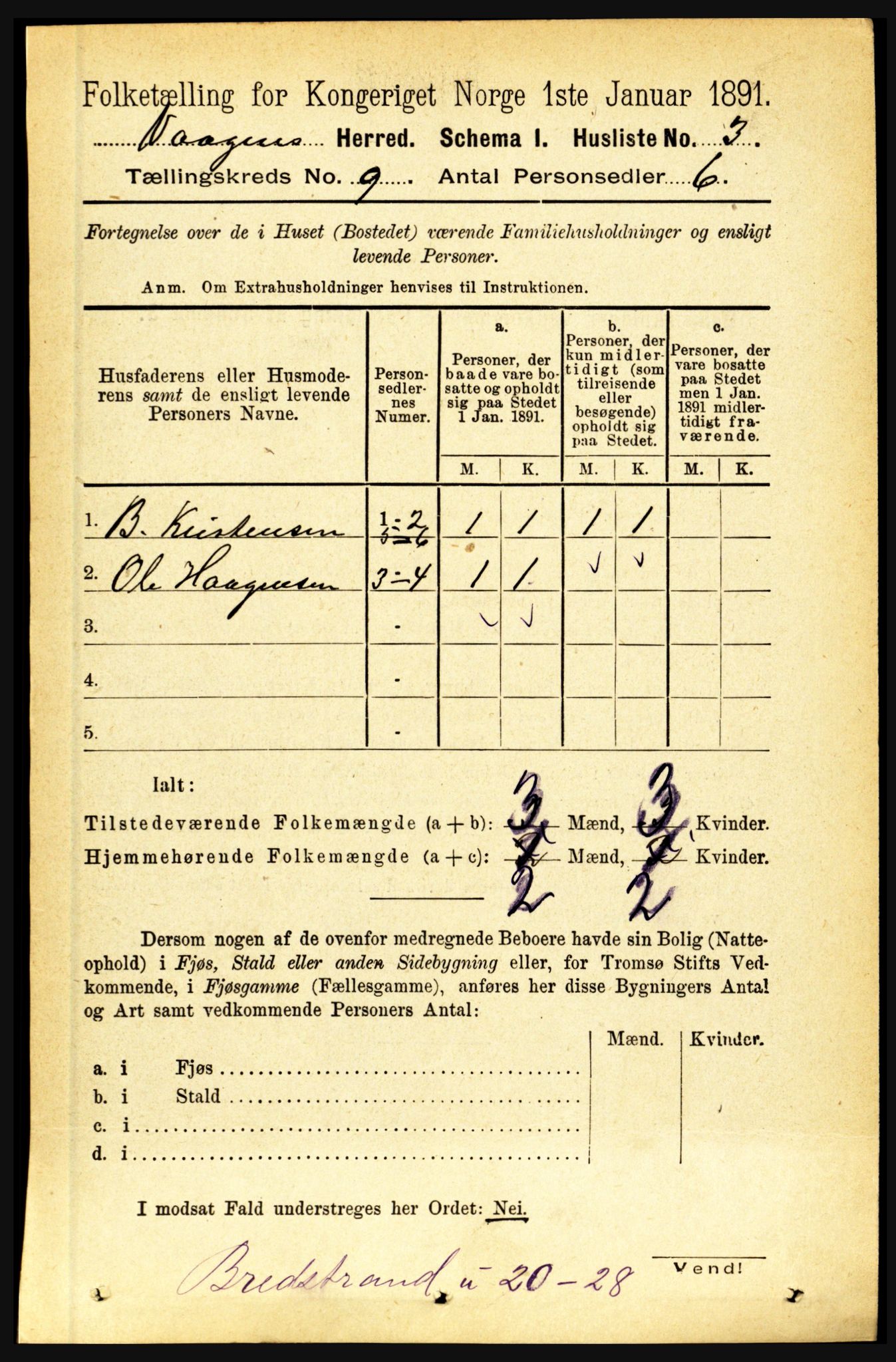 RA, Folketelling 1891 for 1865 Vågan herred, 1891, s. 2218