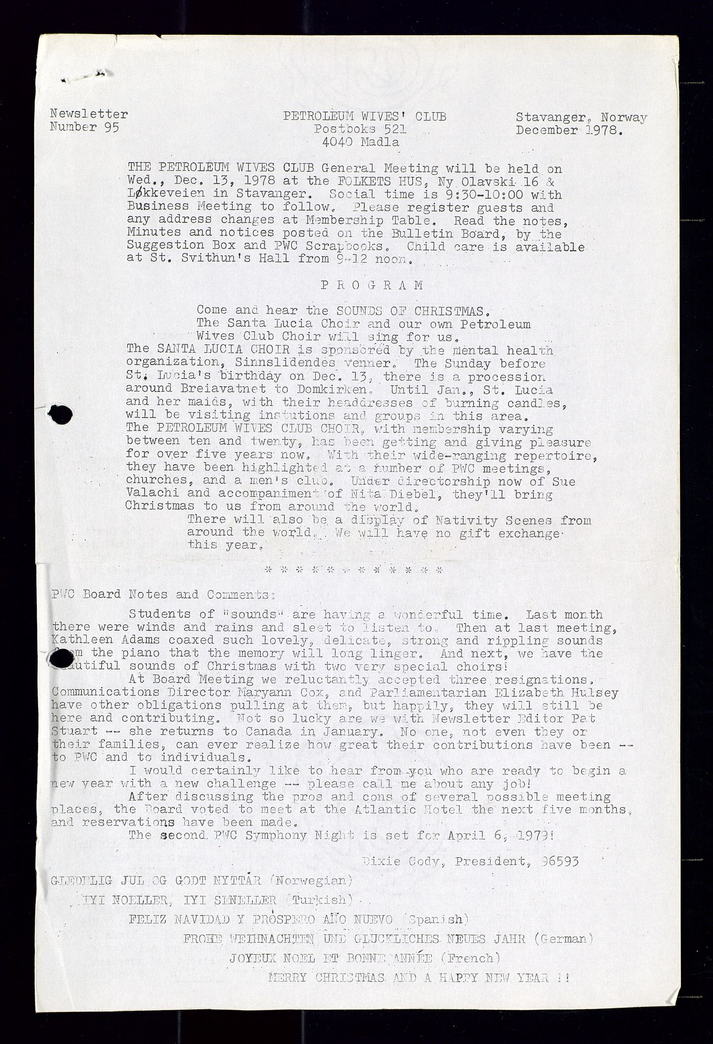 PA 1547 - Petroleum Wives Club, AV/SAST-A-101974/X/Xa/L0001: Newsletters (1971-1978)/radiointervjuer på kasett (1989-1992), 1970-1978