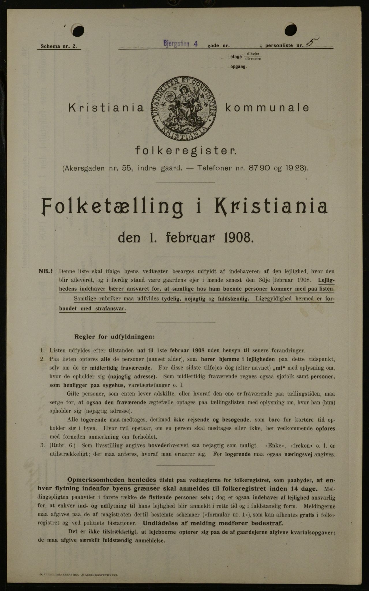 OBA, Kommunal folketelling 1.2.1908 for Kristiania kjøpstad, 1908, s. 4344