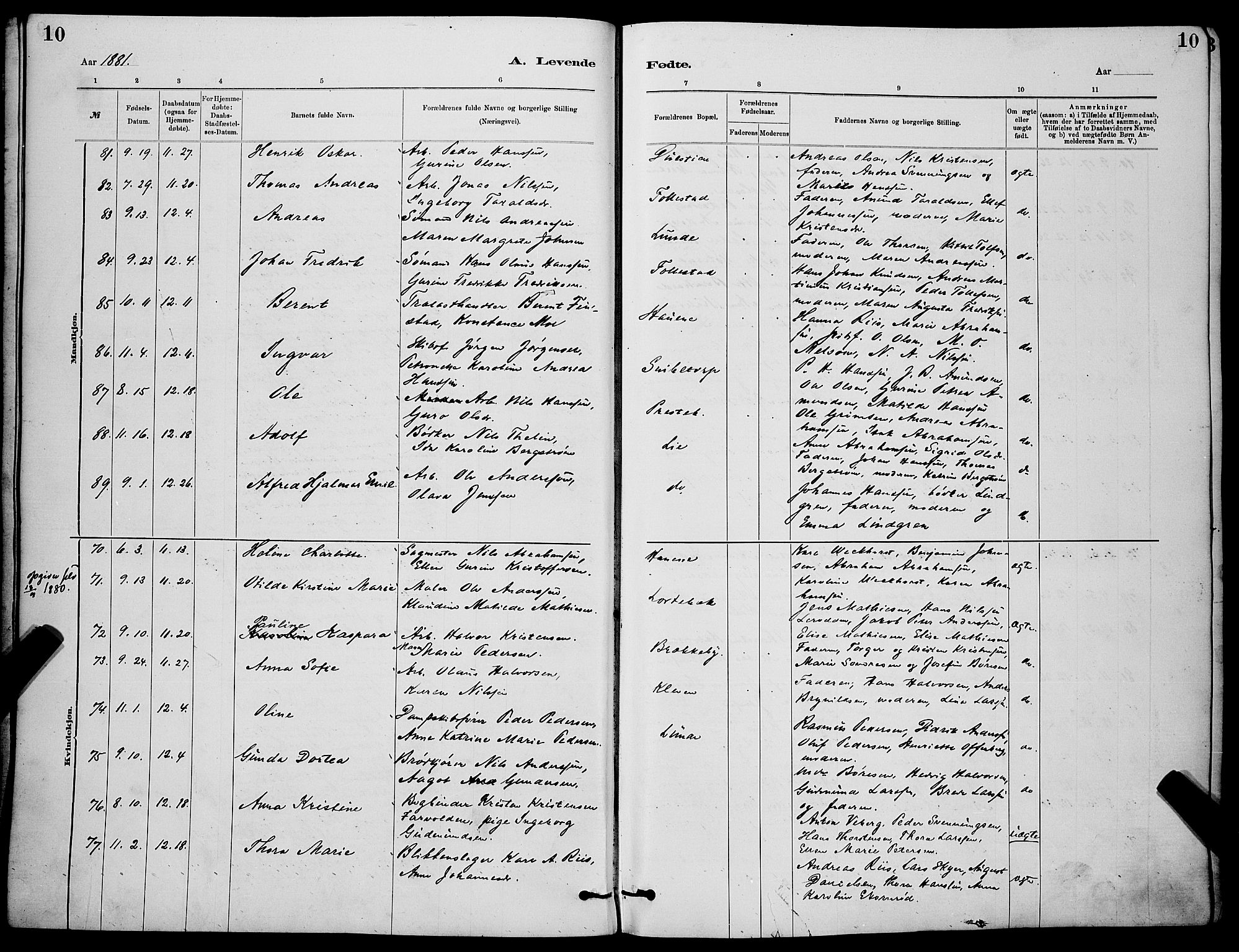 Skien kirkebøker, AV/SAKO-A-302/G/Ga/L0006: Klokkerbok nr. 6, 1881-1890, s. 10