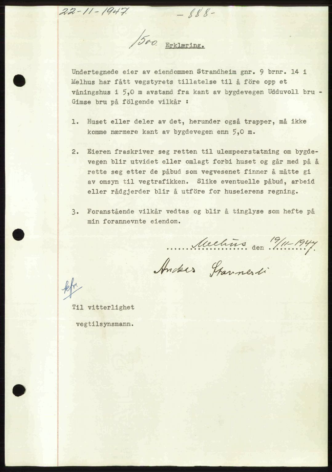 Gauldal sorenskriveri, SAT/A-0014/1/2/2C: Pantebok nr. A5, 1947-1948, Dagboknr: 1500/1947