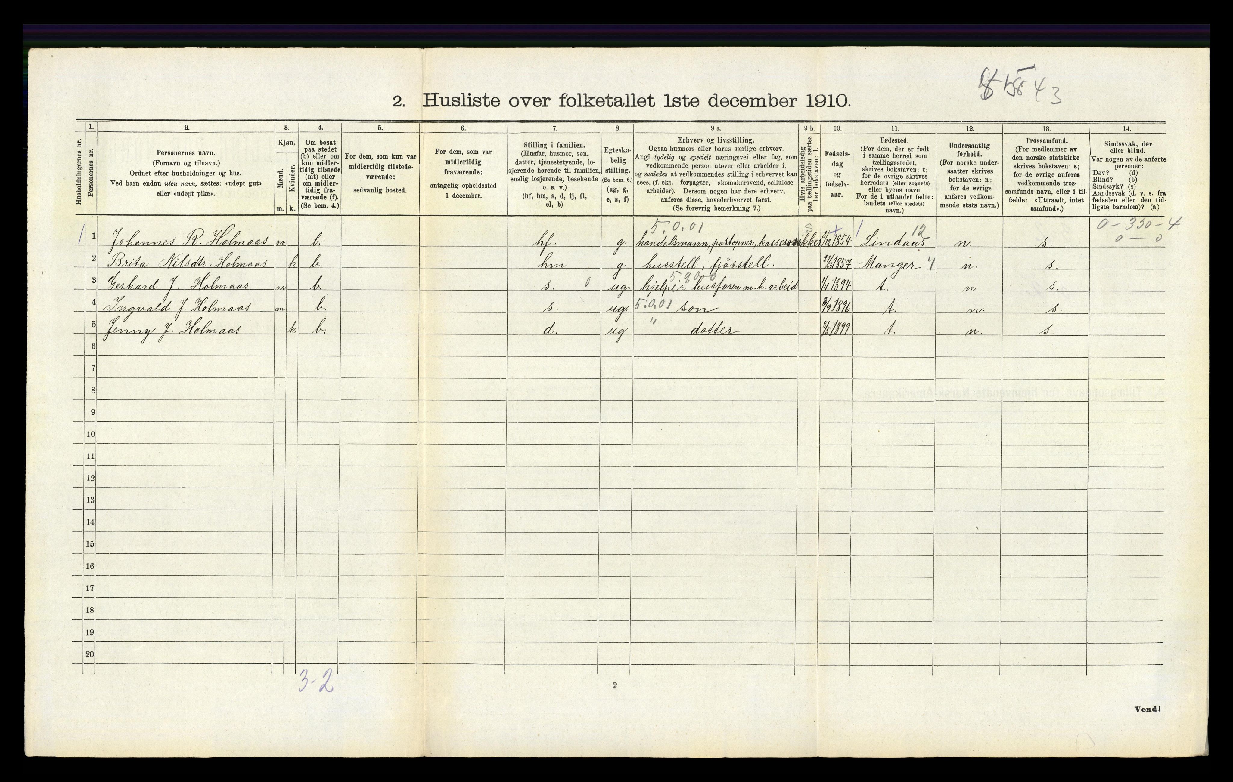 RA, Folketelling 1910 for 1254 Hamre herred, 1910, s. 97