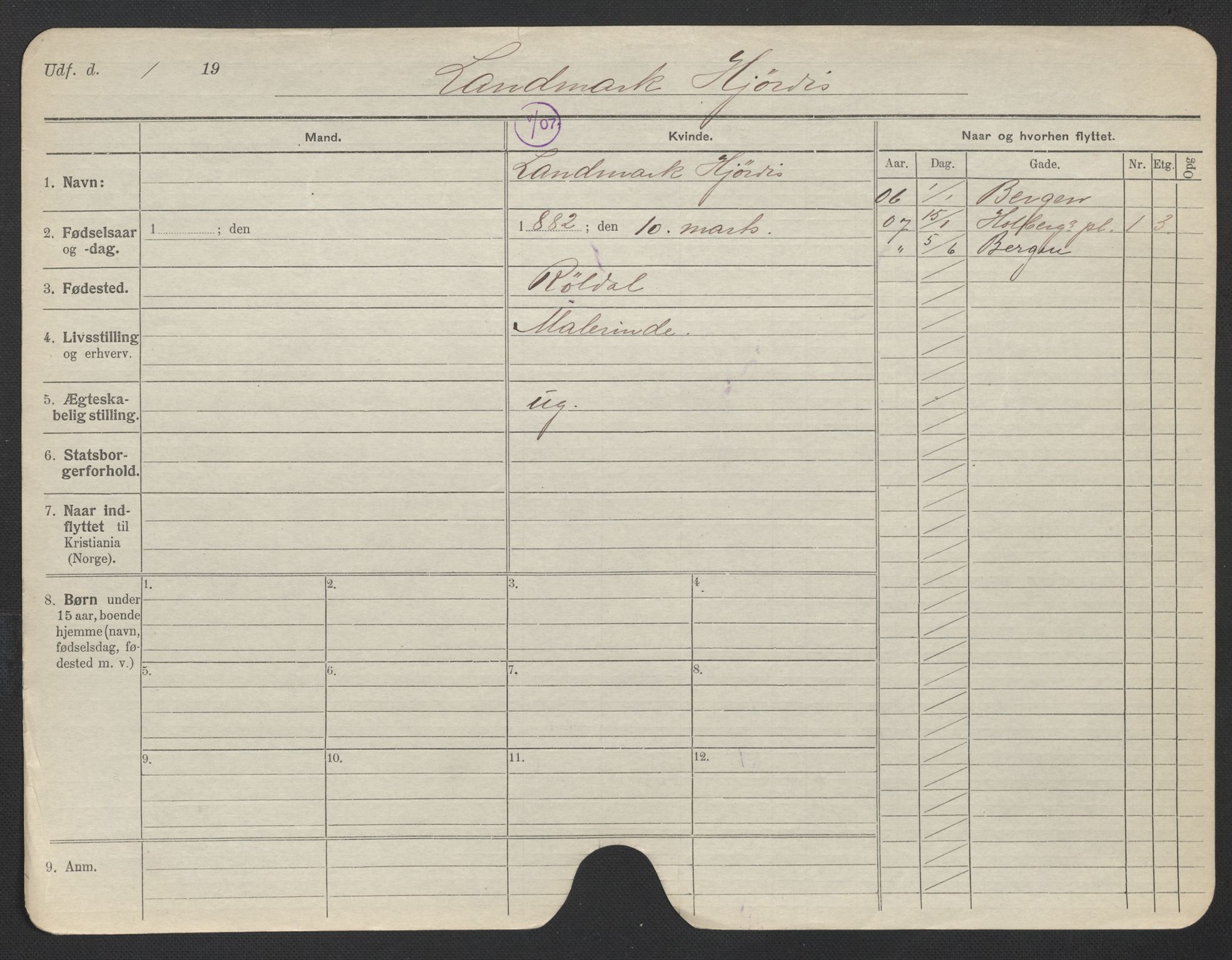 Oslo folkeregister, Registerkort, AV/SAO-A-11715/F/Fa/Fac/L0019: Kvinner, 1906-1914, s. 722a