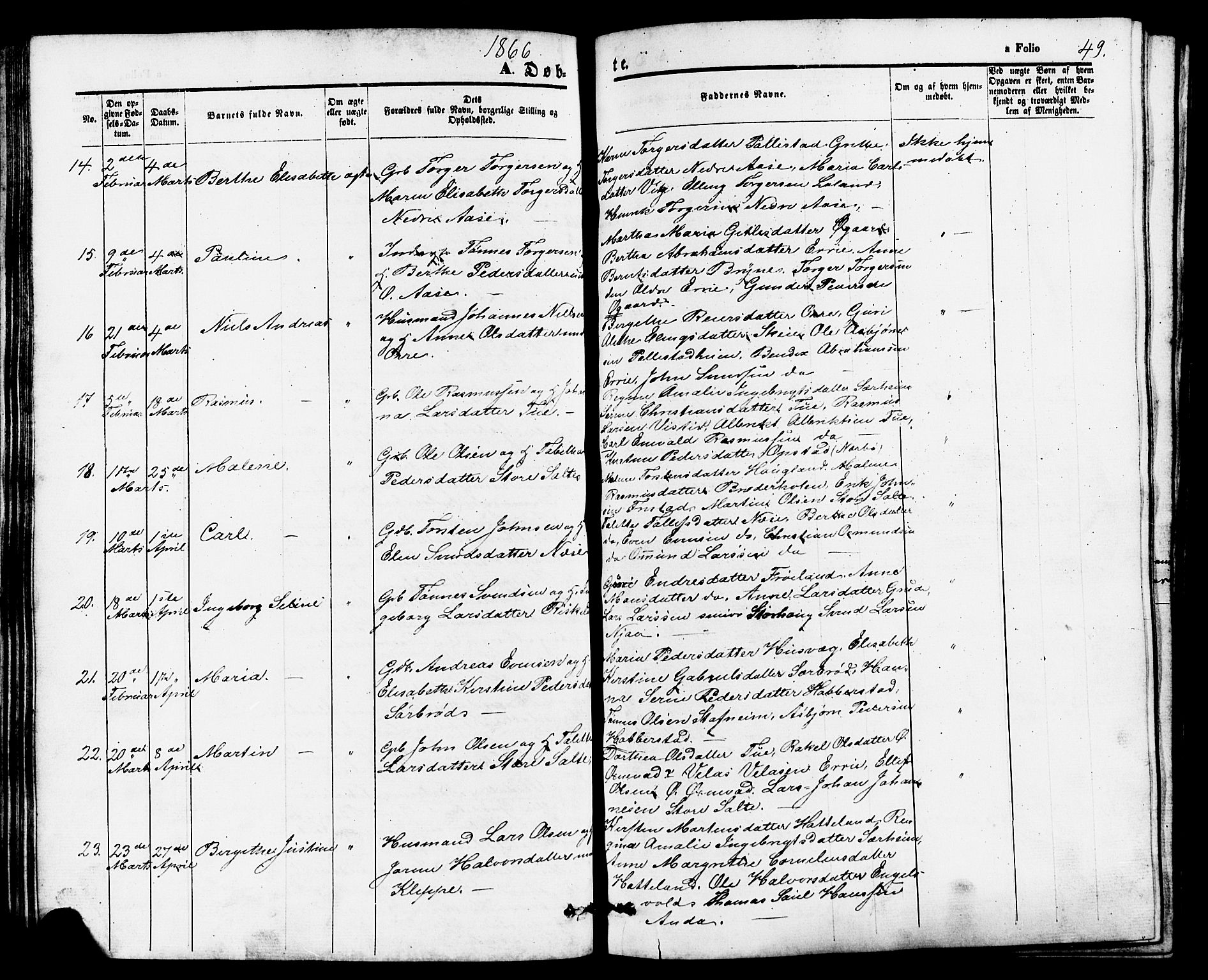 Klepp sokneprestkontor, AV/SAST-A-101803/001/3/30BB/L0002: Klokkerbok nr. B 2, 1860-1875, s. 49