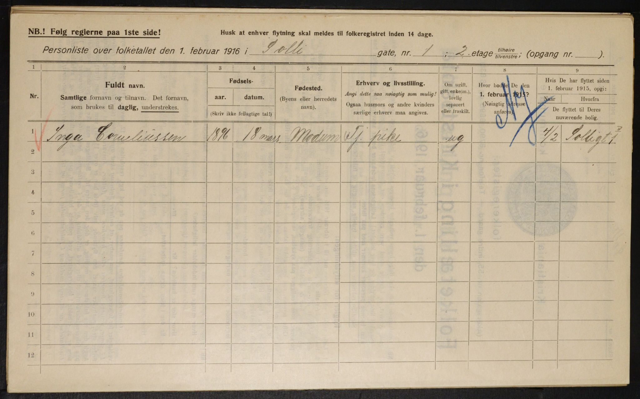 OBA, Kommunal folketelling 1.2.1916 for Kristiania, 1916, s. 102138