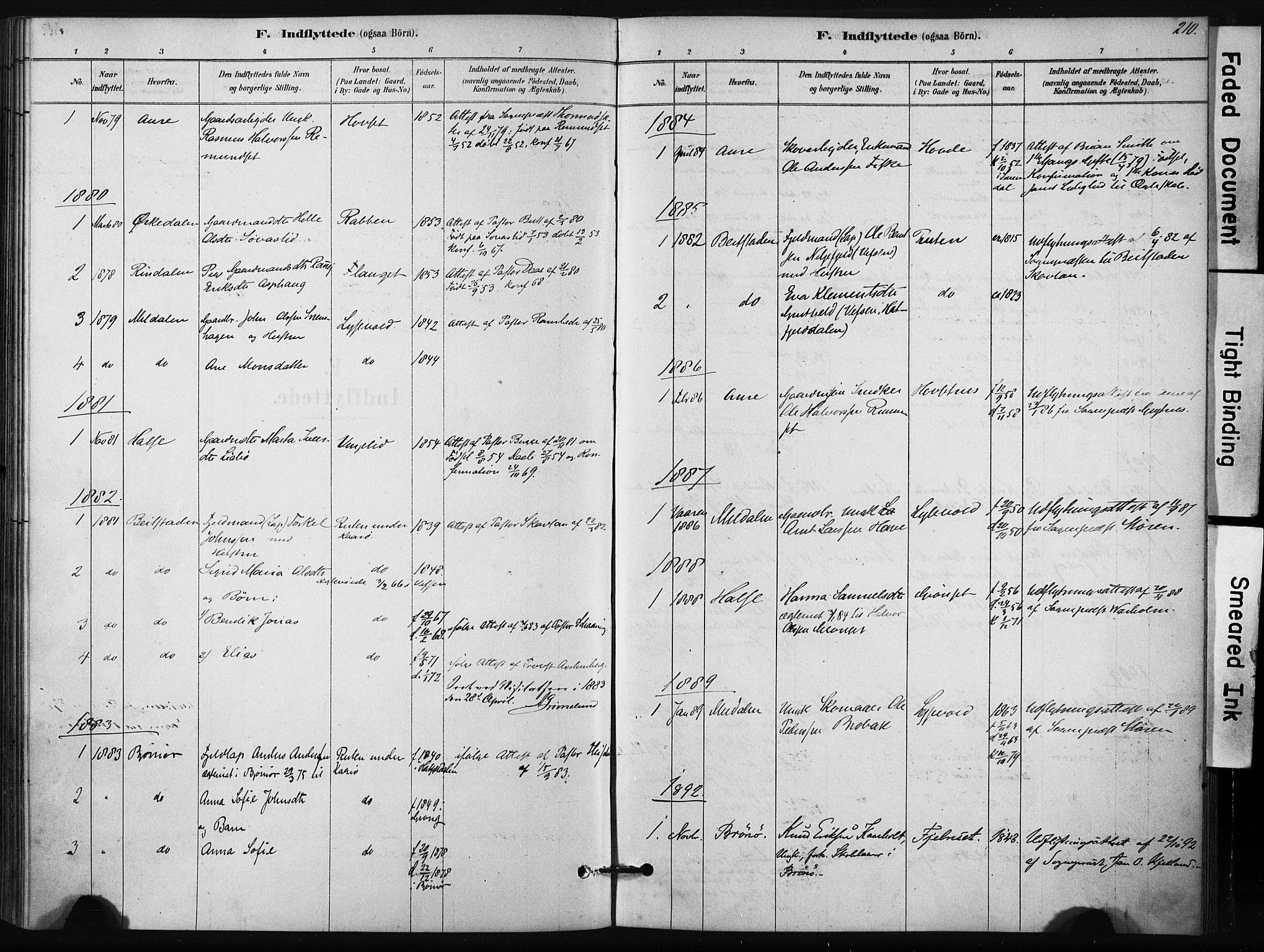 Ministerialprotokoller, klokkerbøker og fødselsregistre - Sør-Trøndelag, AV/SAT-A-1456/631/L0512: Ministerialbok nr. 631A01, 1879-1912, s. 210