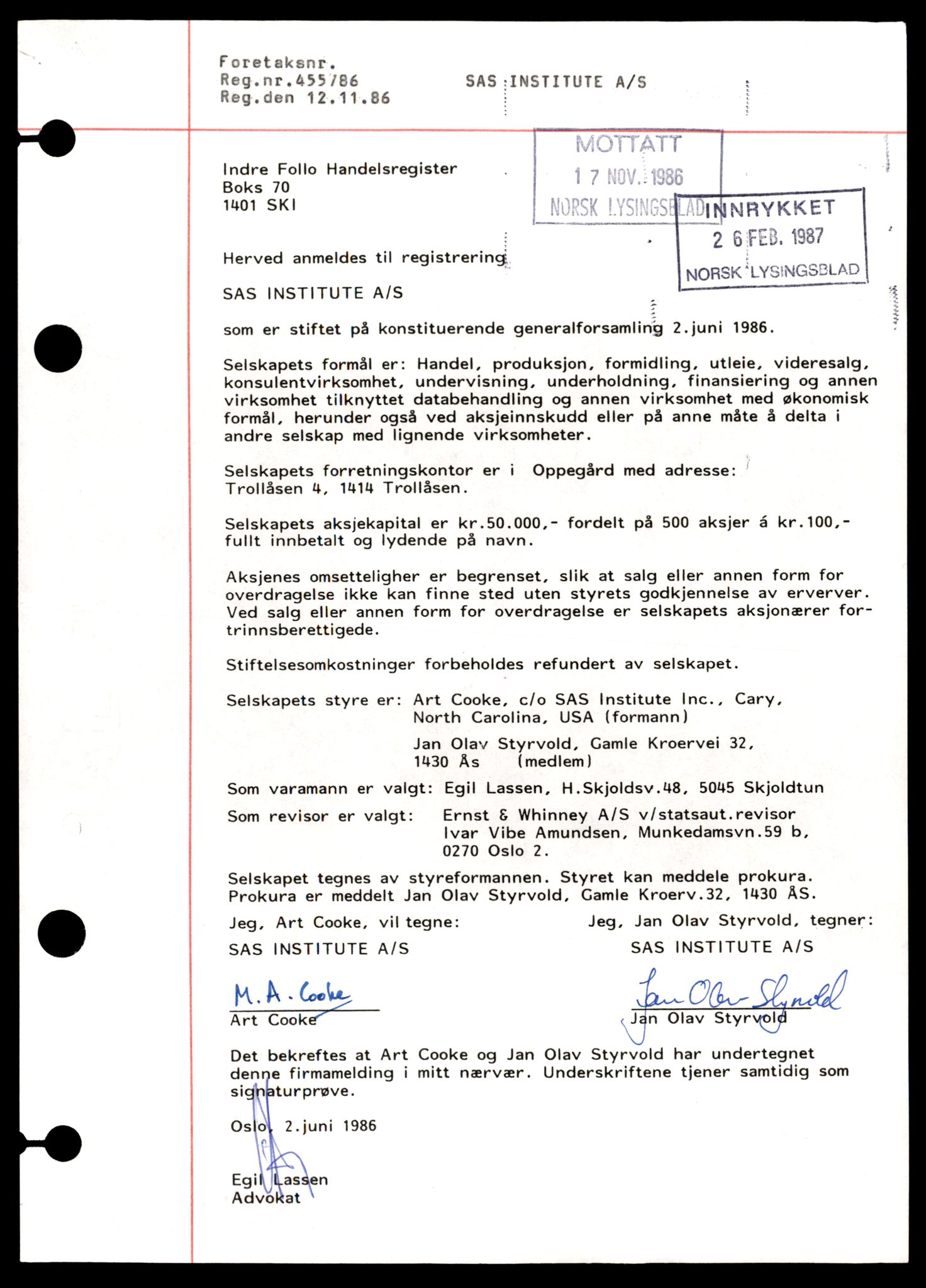 Indre Follo tingrett, AV/SAT-A-10086/K/Kb/Kbb/L0040: Aksjeselskap, Sas - Sen, 1944-1990, s. 1