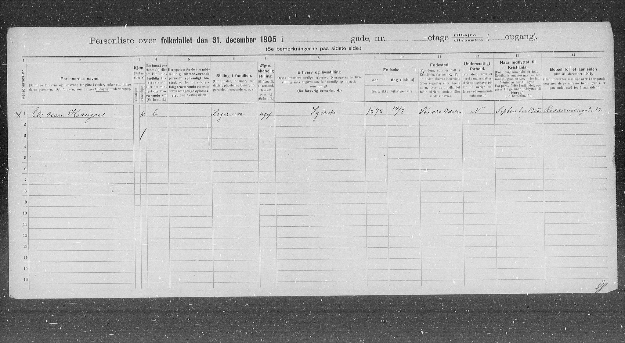 OBA, Kommunal folketelling 31.12.1905 for Kristiania kjøpstad, 1905, s. 43801