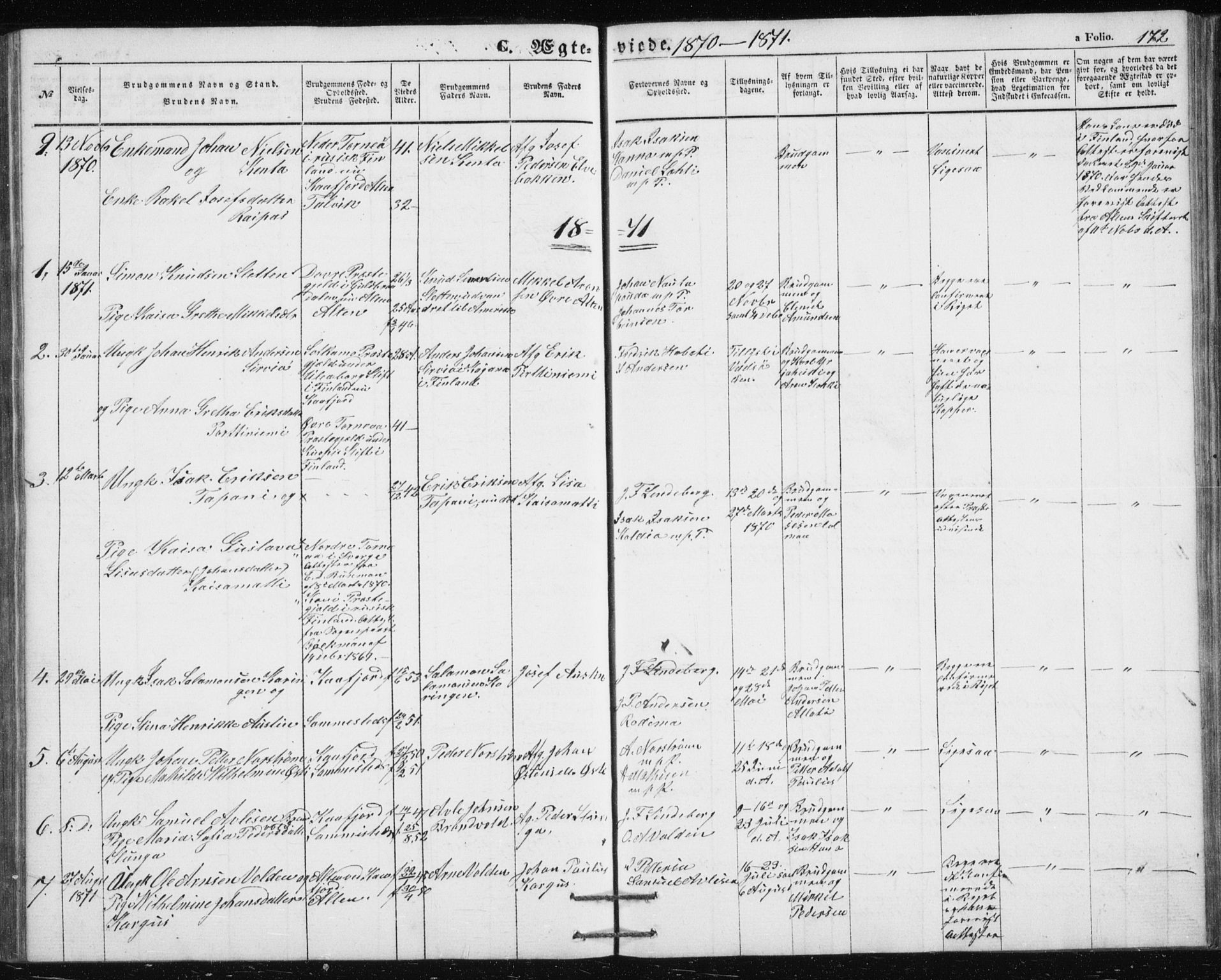 Alta sokneprestkontor, AV/SATØ-S-1338/H/Hb/L0002.klokk: Klokkerbok nr. 2, 1856-1880, s. 172