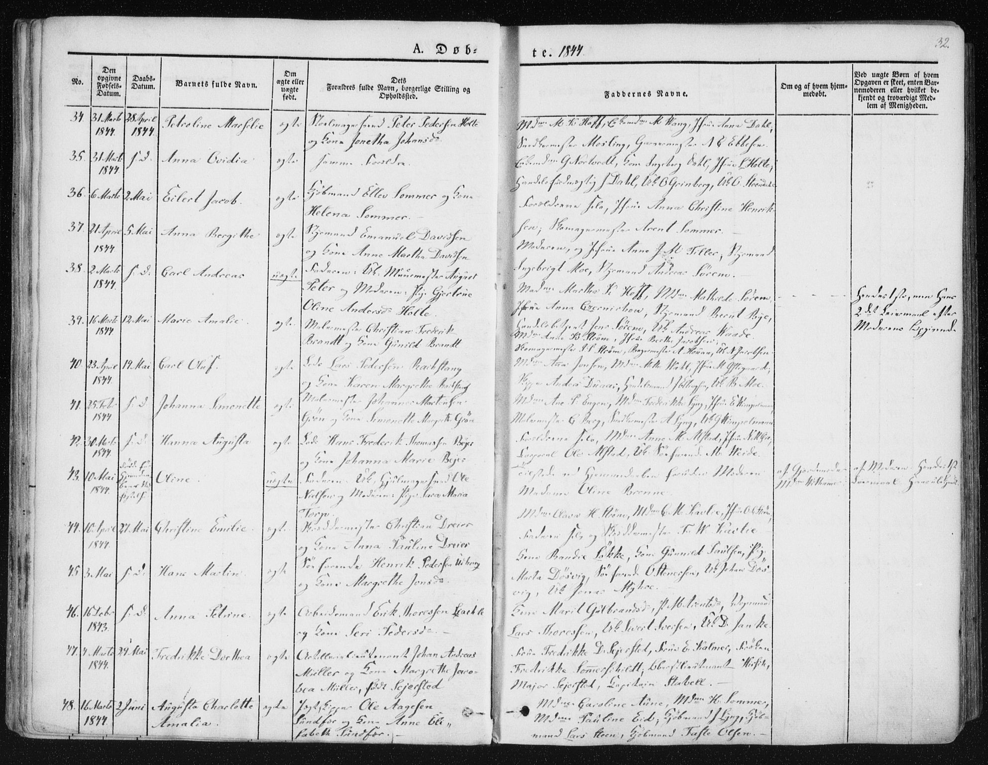 Ministerialprotokoller, klokkerbøker og fødselsregistre - Sør-Trøndelag, SAT/A-1456/602/L0110: Ministerialbok nr. 602A08, 1840-1854, s. 32