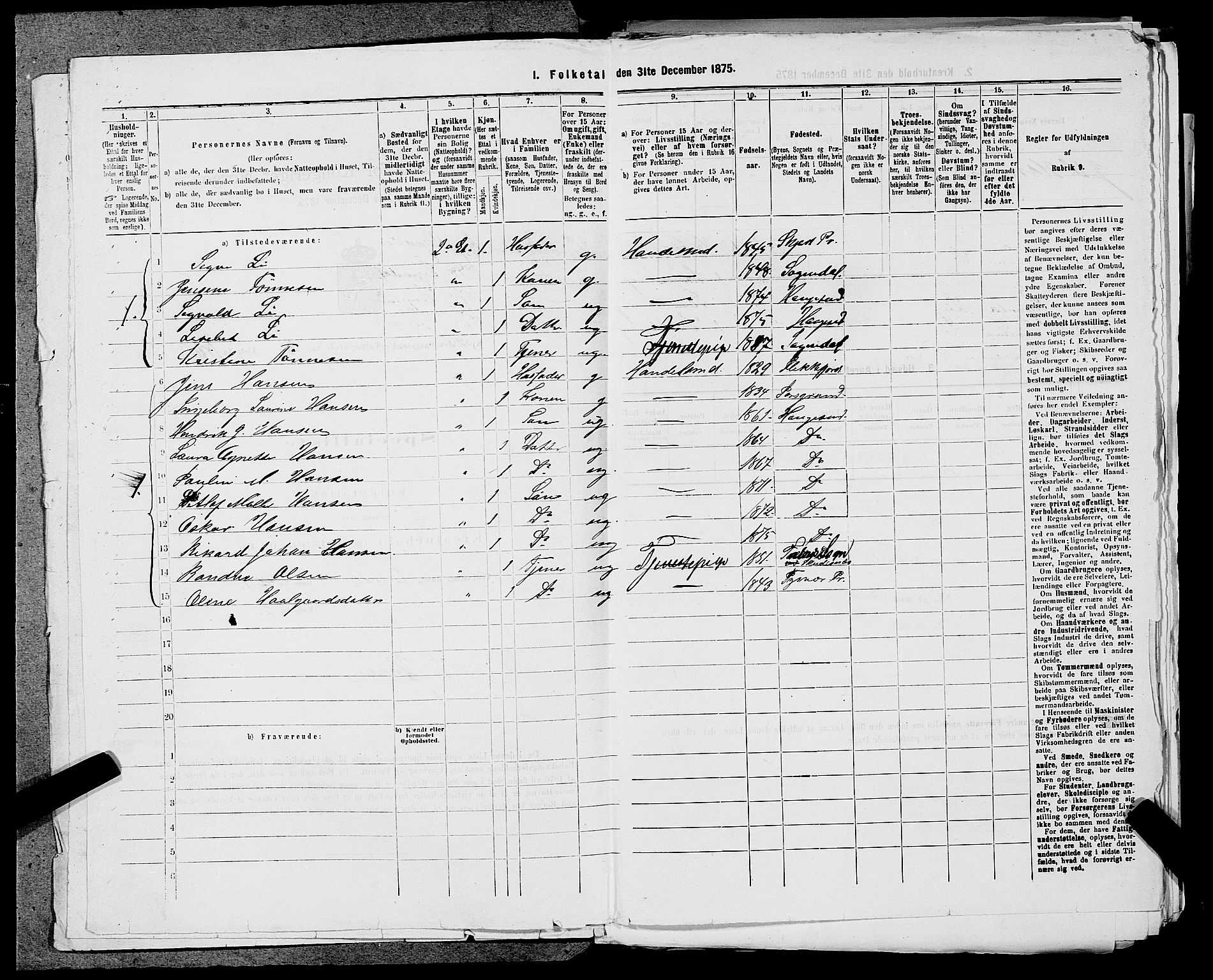 SAST, Folketelling 1875 for 1106B Torvastad prestegjeld, Haugesund kjøpstad, 1875, s. 342