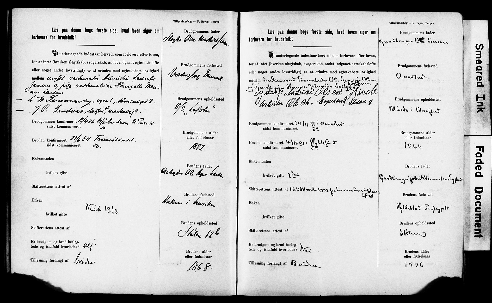 Mariakirken Sokneprestembete, SAB/A-76901: Forlovererklæringer nr. II.5.2, 1901-1909, s. 21