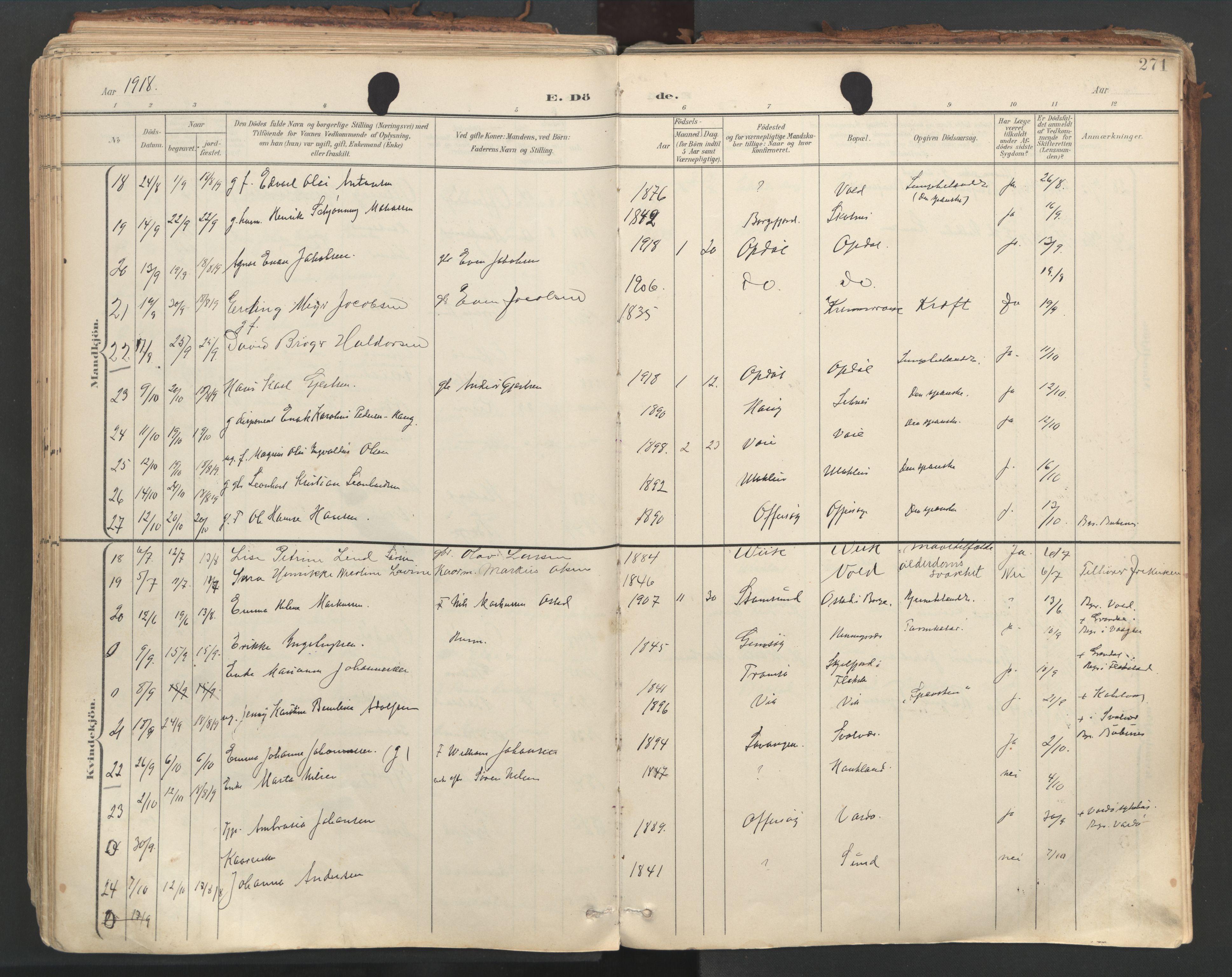 Ministerialprotokoller, klokkerbøker og fødselsregistre - Nordland, AV/SAT-A-1459/881/L1154: Ministerialbok nr. 881A07, 1907-1918, s. 271