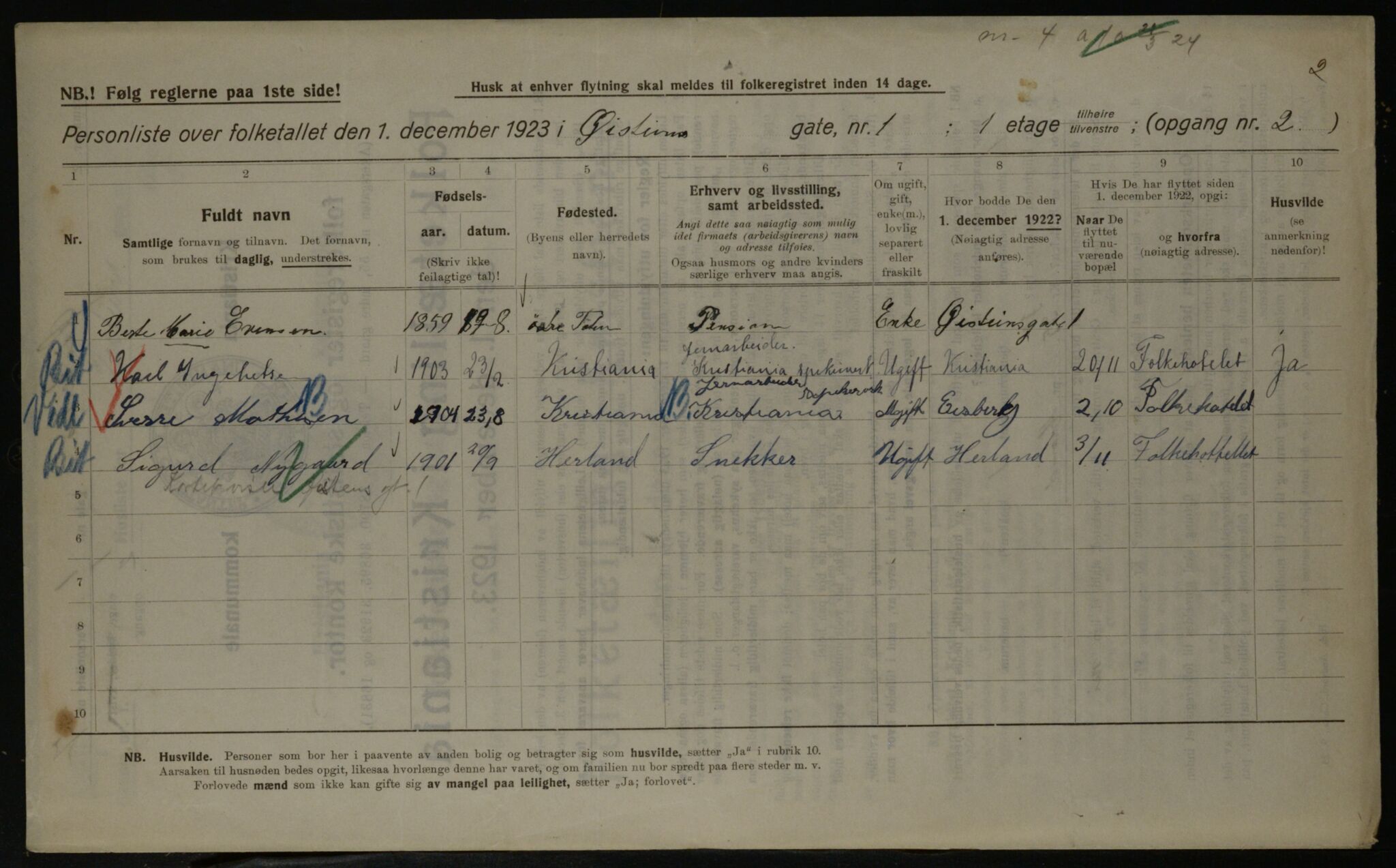 OBA, Kommunal folketelling 1.12.1923 for Kristiania, 1923, s. 36293